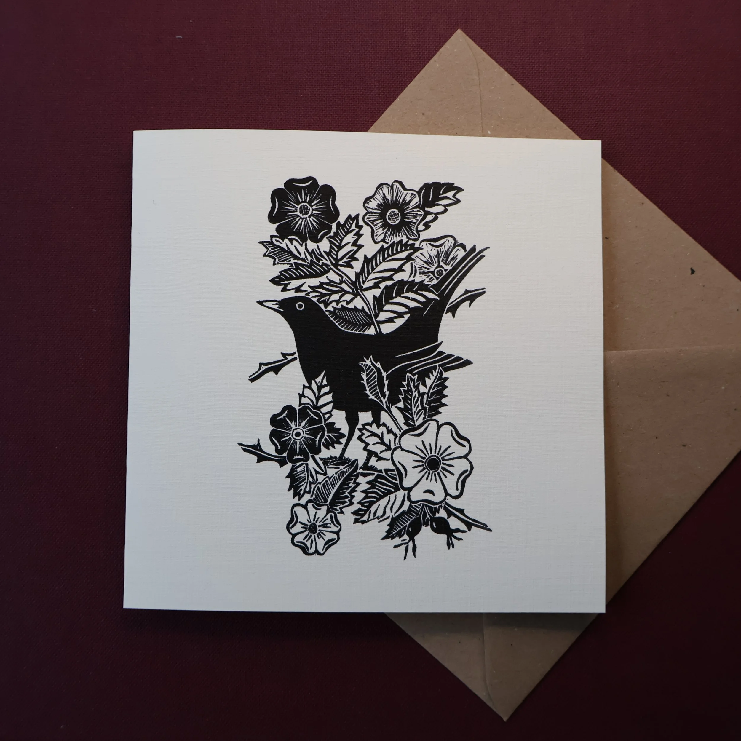 Blackbird & Briar, Original Artists Greeting Card from the Linocut collection