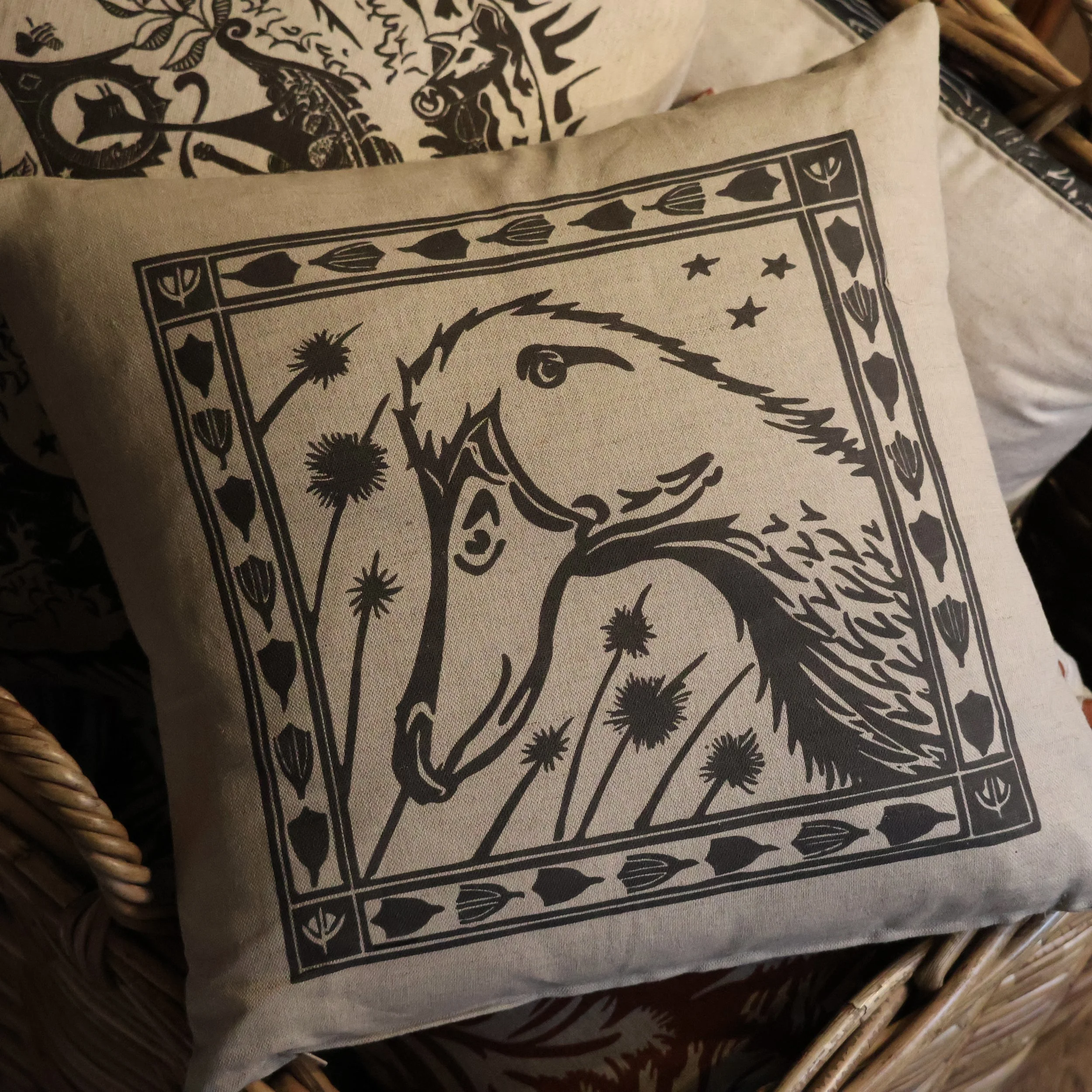 Emergency Duck - Cushion based on an original Linocut design