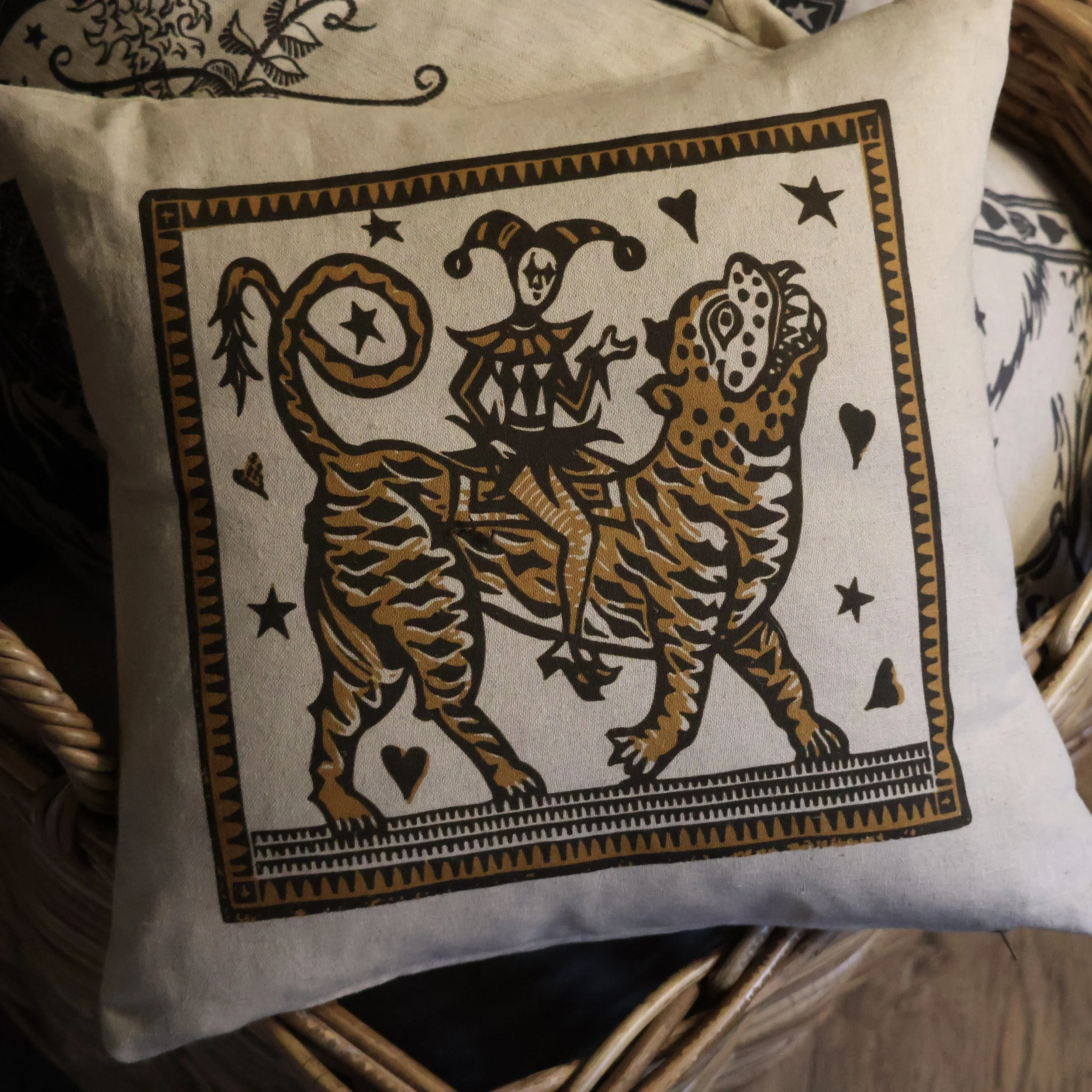 Tiger Tiger - Cushion based on an original Linocut design