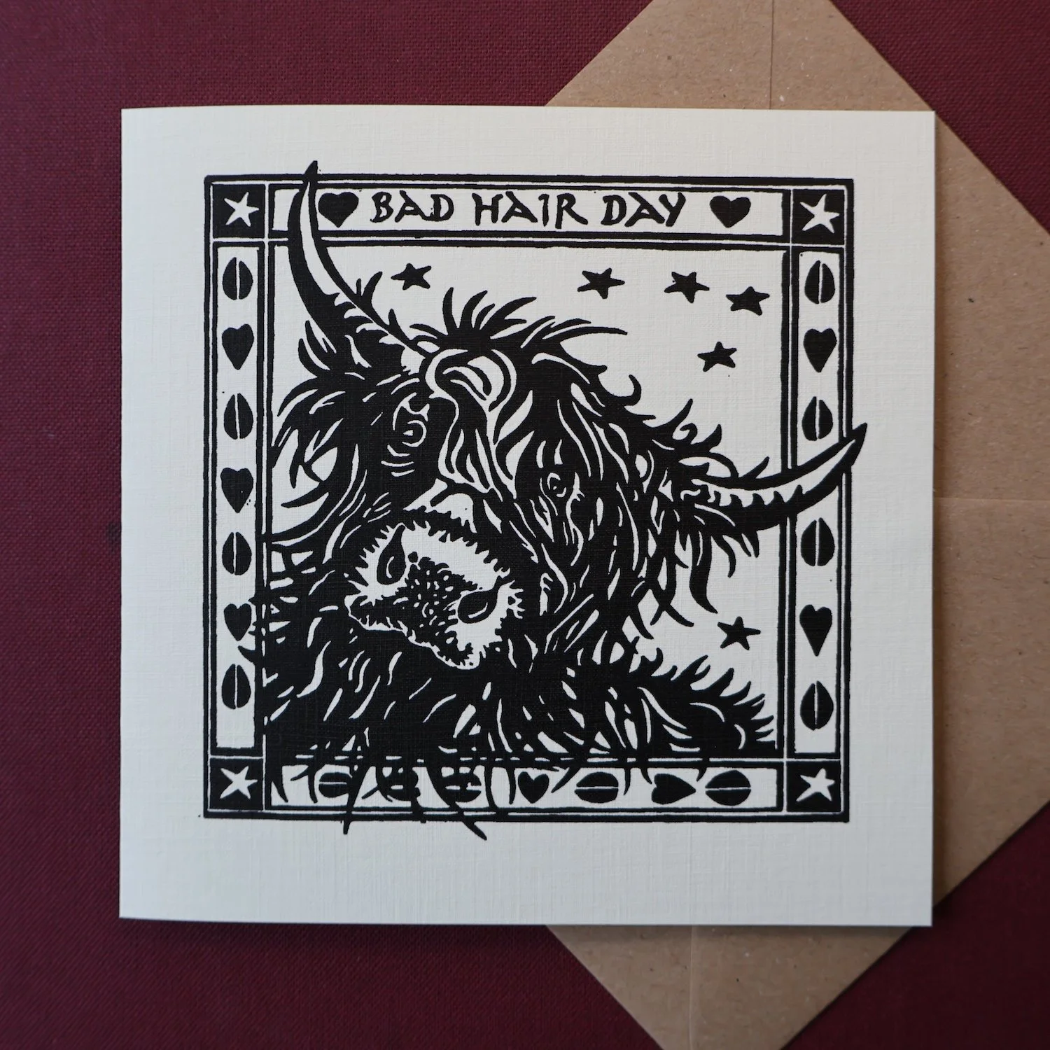 Bad Hair Day, Original Artists Greeting Card from the Linocut collection