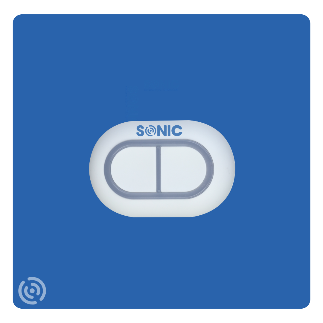 Sonic wireless panic alarm button with a compact, dual-button design for residential emergency alerts, integrated into a home security system by Sonic Security Systems Dublin.