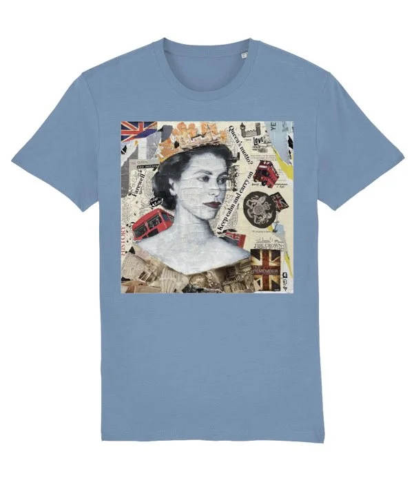 Blue men Tshirt wiith Queen print, street art printed top, United Kingdom flag design, London bus, Great Britain print