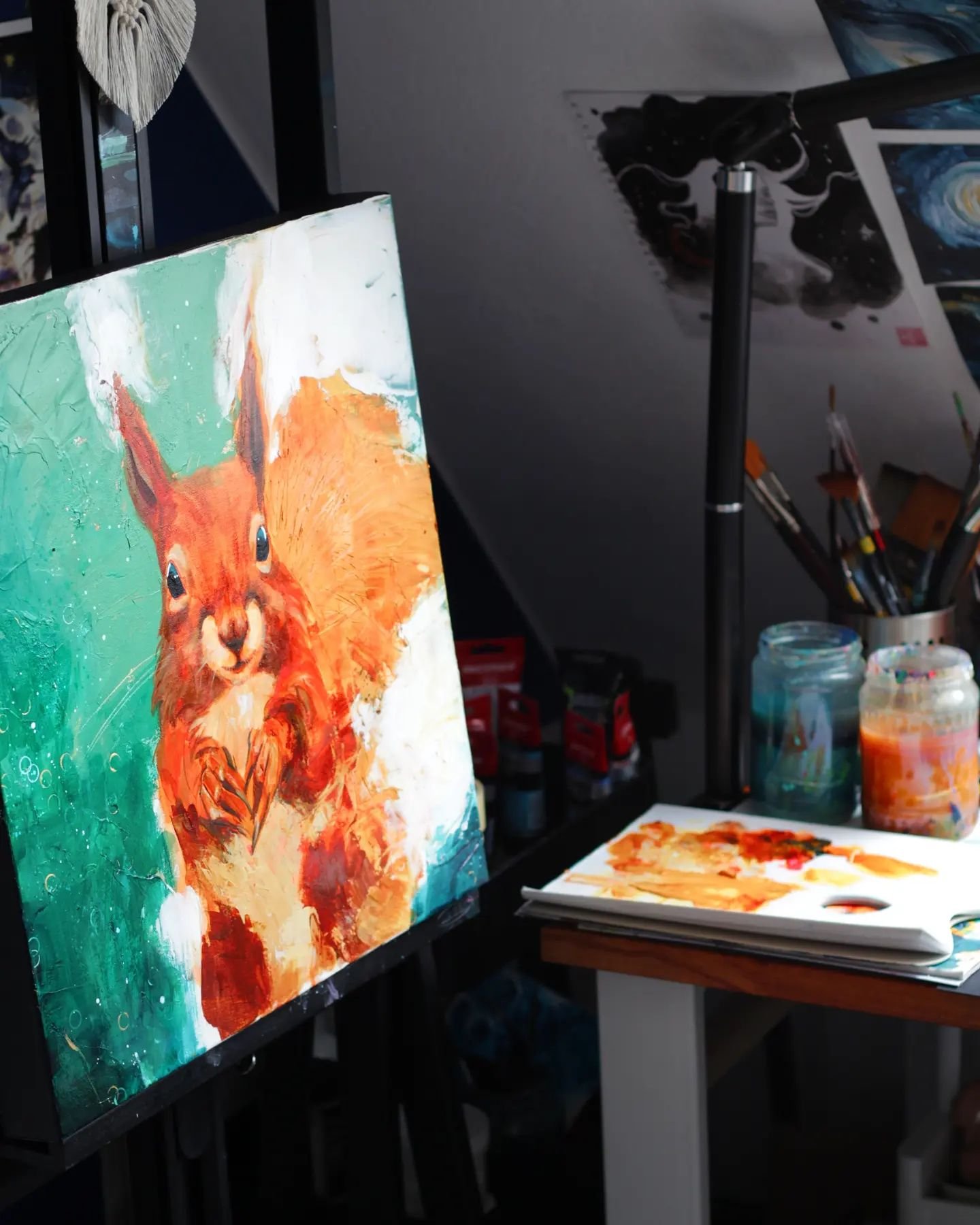 [work in progress] Squirrel greetings from a silent easel 🎨 Lately I've been walking to the forest and meeting such a cute red squirrel makes me happy for a couple of days.

It's my first painting after another longer break of painting and social me