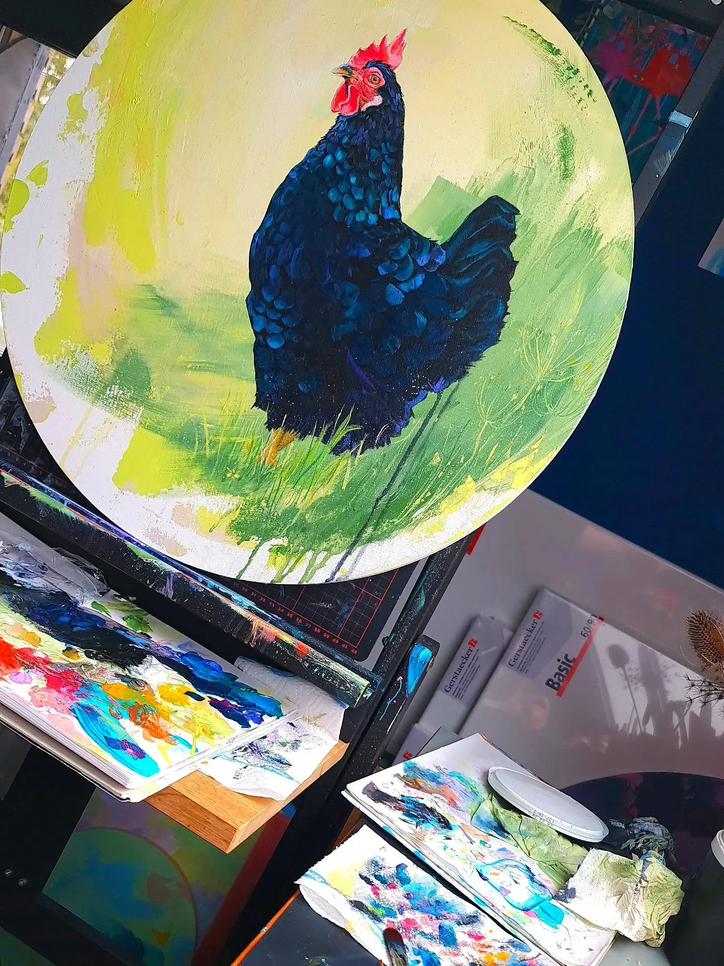 Eines meiner (wenigen) Lieblingsbilder.

#acrylicpainting #abstractart #acrylmalerei #tiermalerei #germanartist #contemporaryart #wildlifepainting #chickenpainting