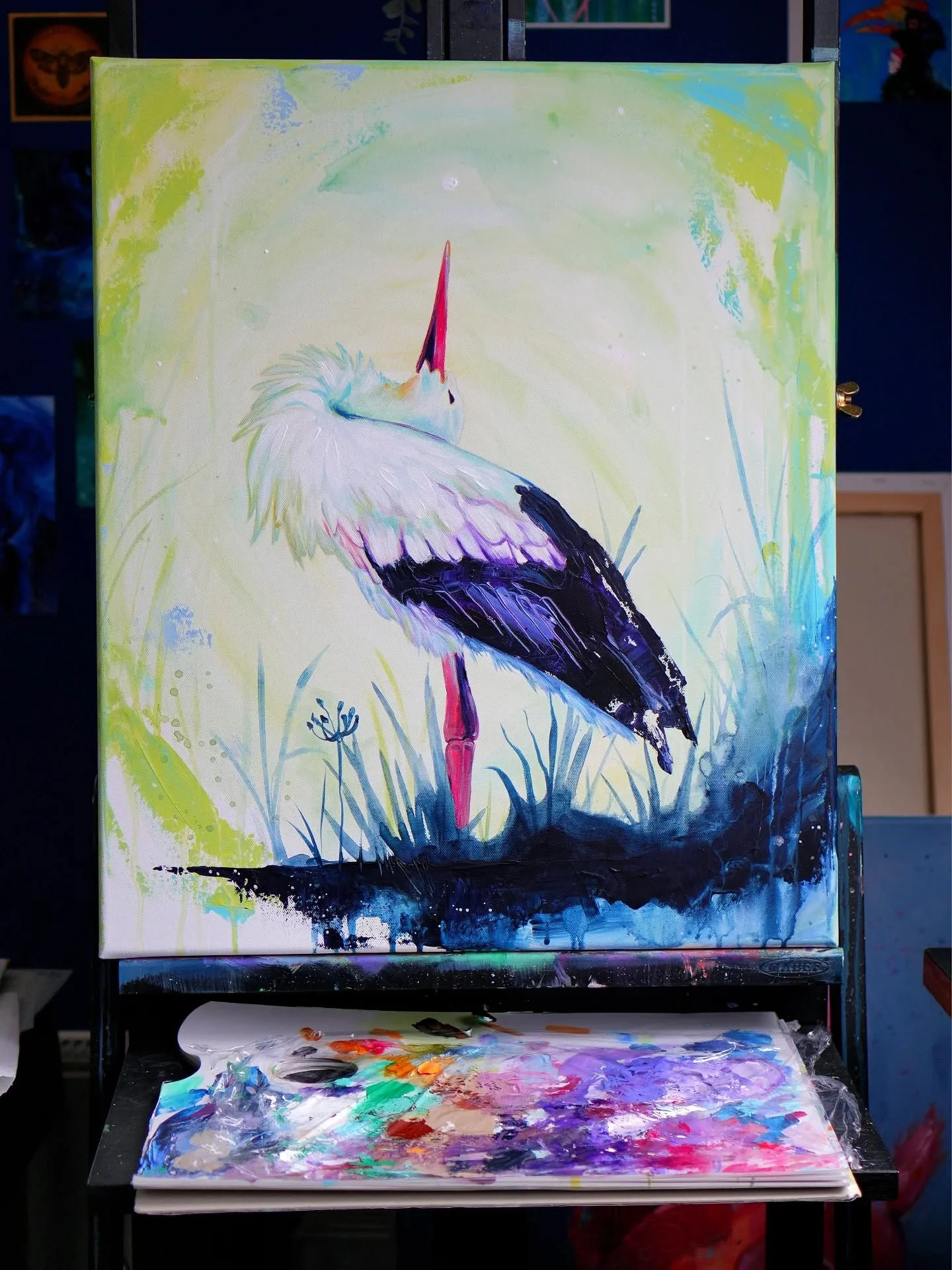 Storch auf Leinwand 50x60cm/Acryl
Bei Interesse, bitte eine Nachricht schreiben <3 

Letzten Sommer auf unserem Dach, dabei gab's das neue  Baby im Nachbarhaus 🤭

#storch #acrylmalerei #tiermalerei #wildtiermalerei #wildtierkunst
