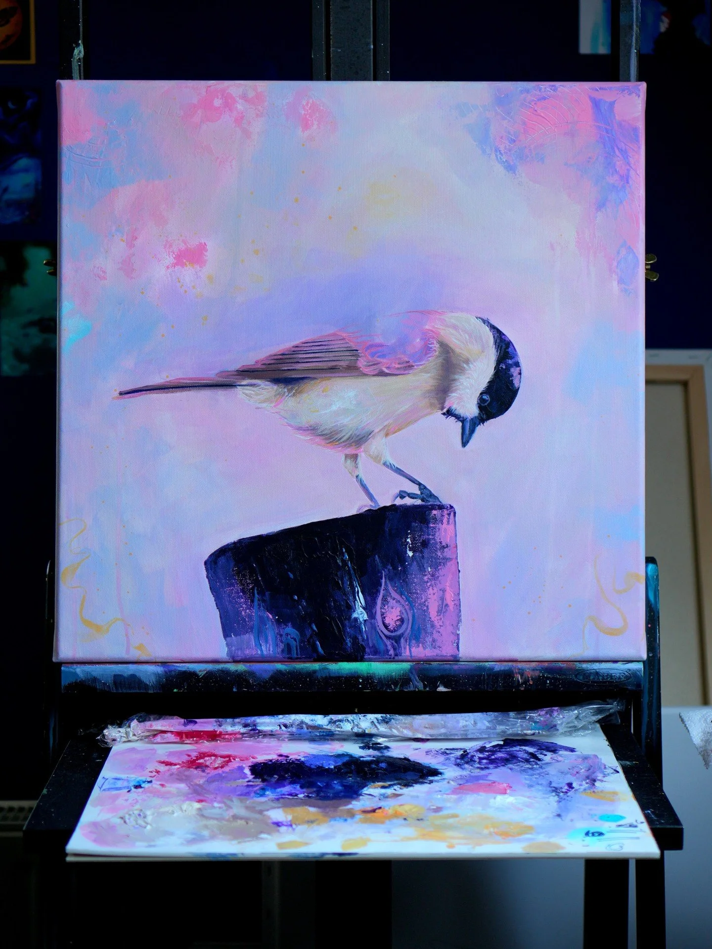 Sumpfmeise Pastell | Acryl 50x50cm