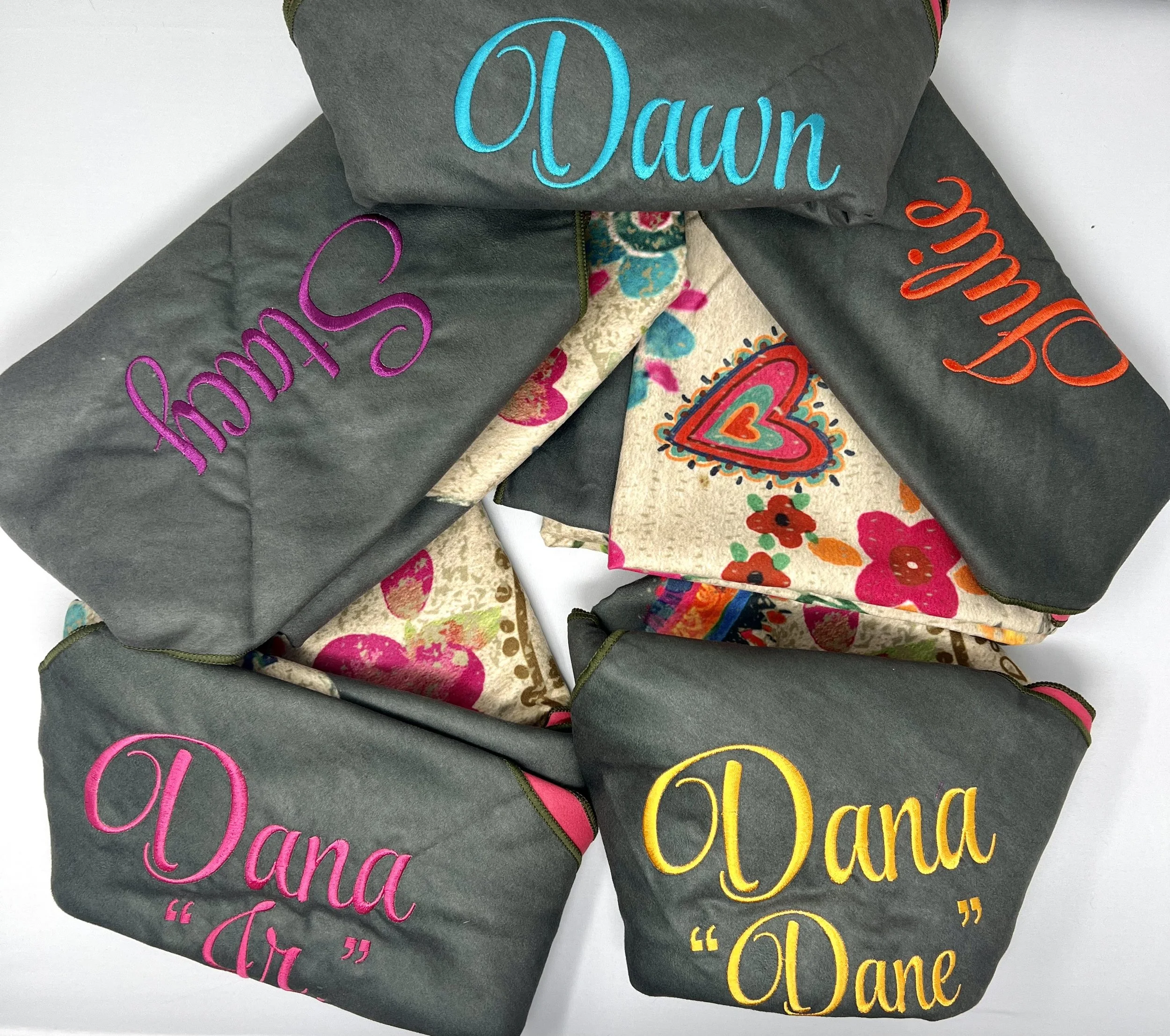 Custom embroidery on beach towels for girls trip.
