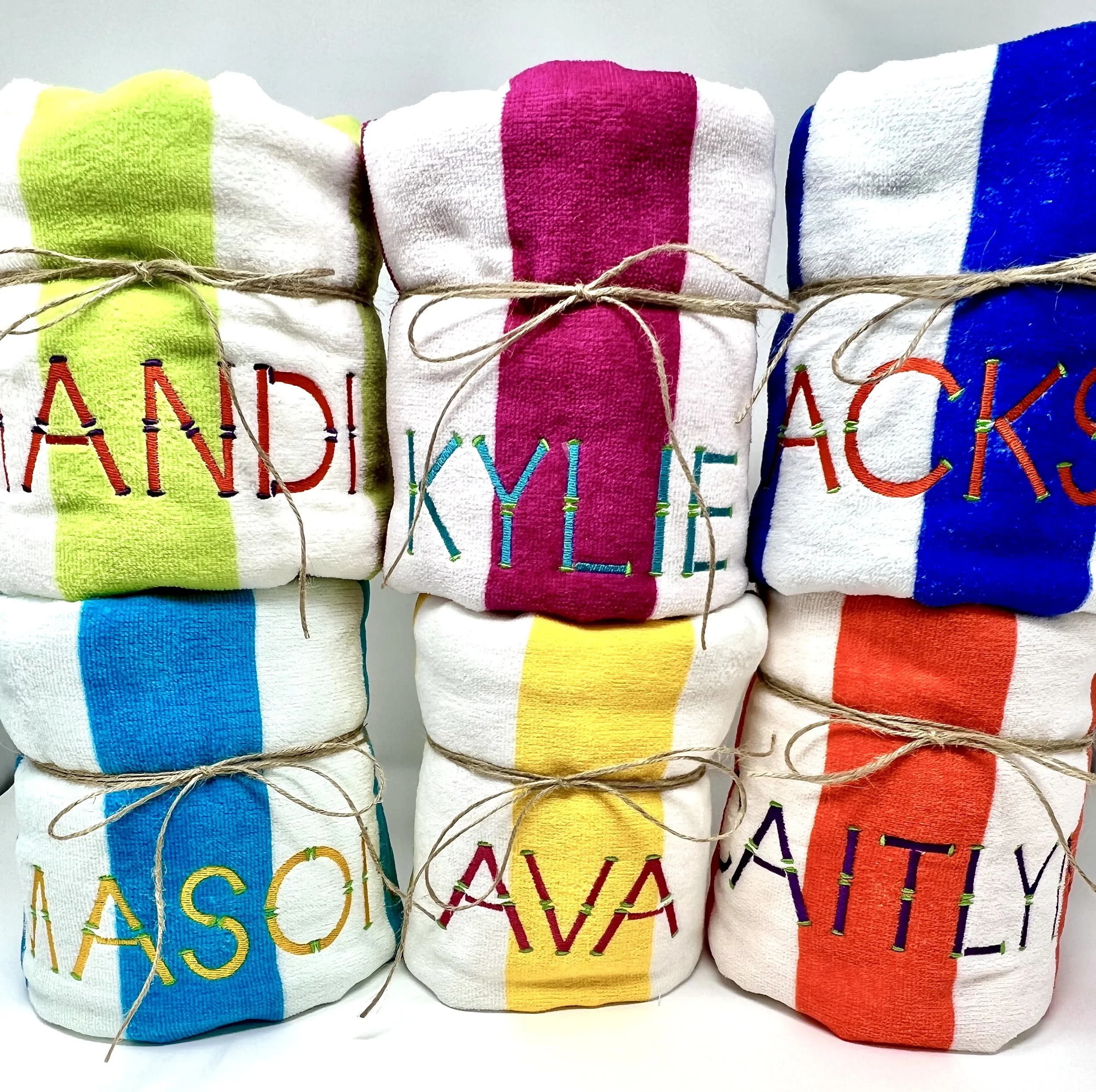 Custom beach towels to announce upcoming trip.