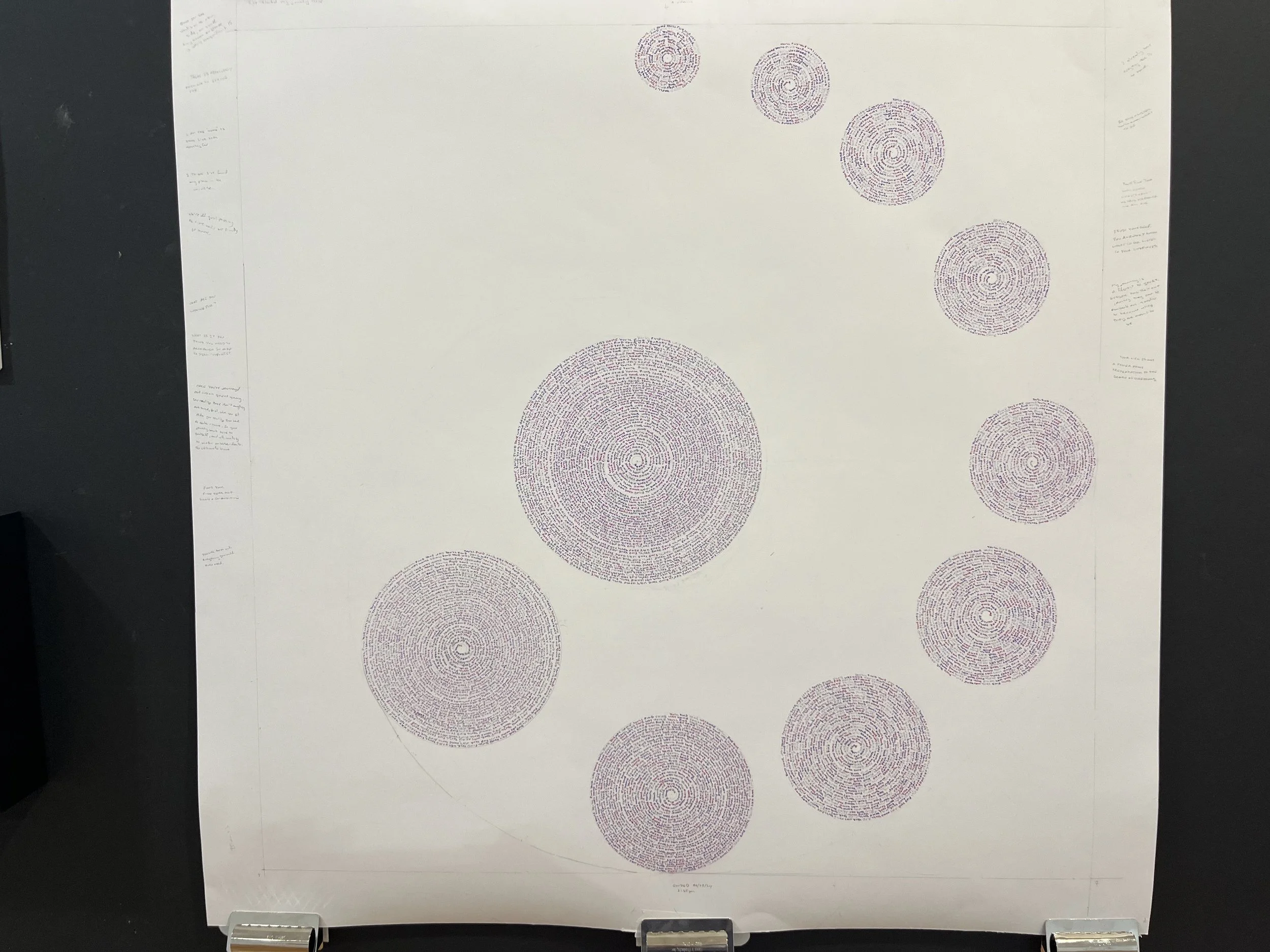 "You'll Find Your Way Home"  - 2023 - Hand-written about 3,000 times. 
Ink on paper. $3,500 (Sold)
Limited edition prints (5) are available  for $1,500.00