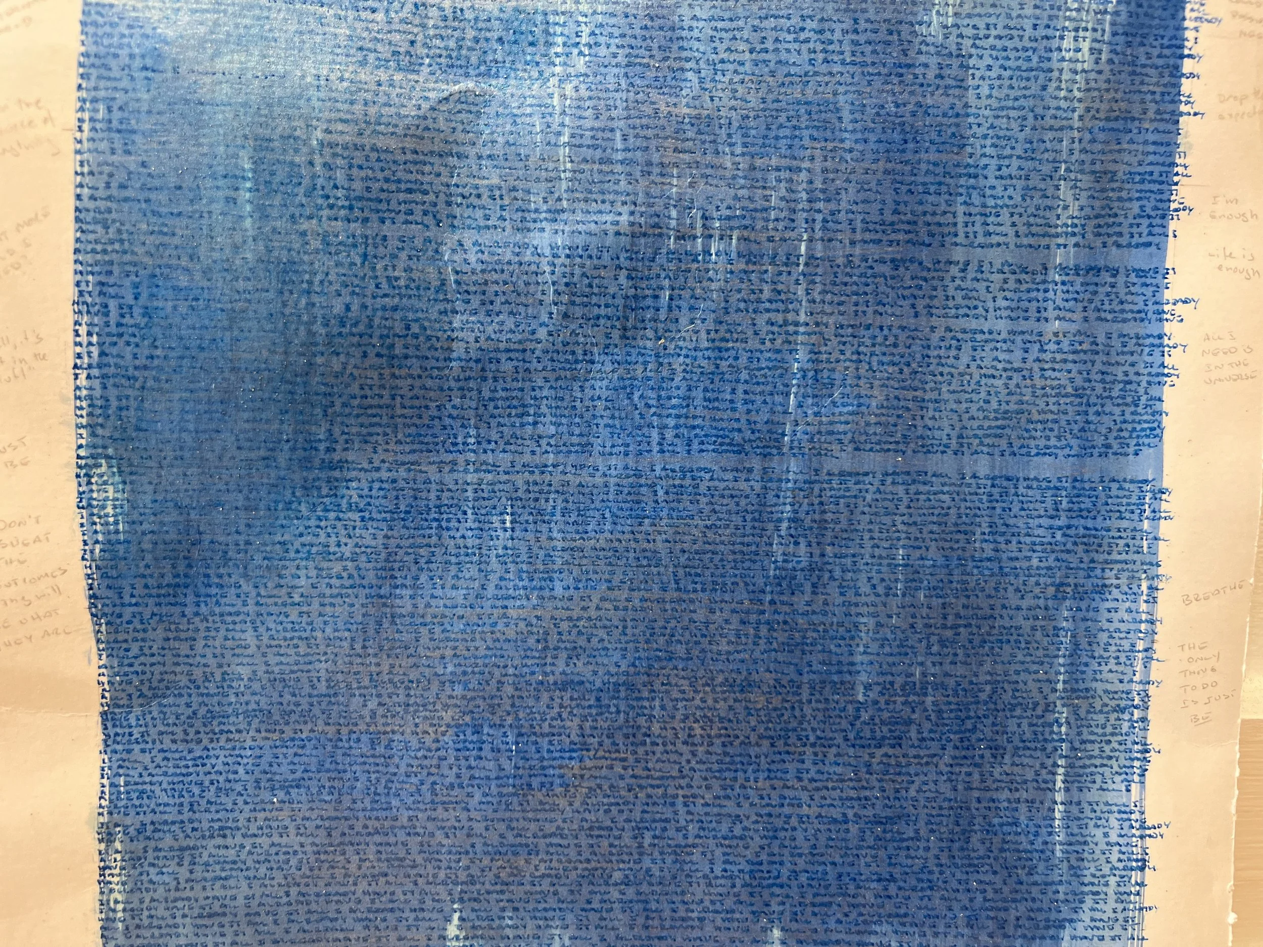 "I Already Have It All." (commission) -  2025 -   hand-written about 1,500 times. 
Ink on paper. $1,800 (Sold)