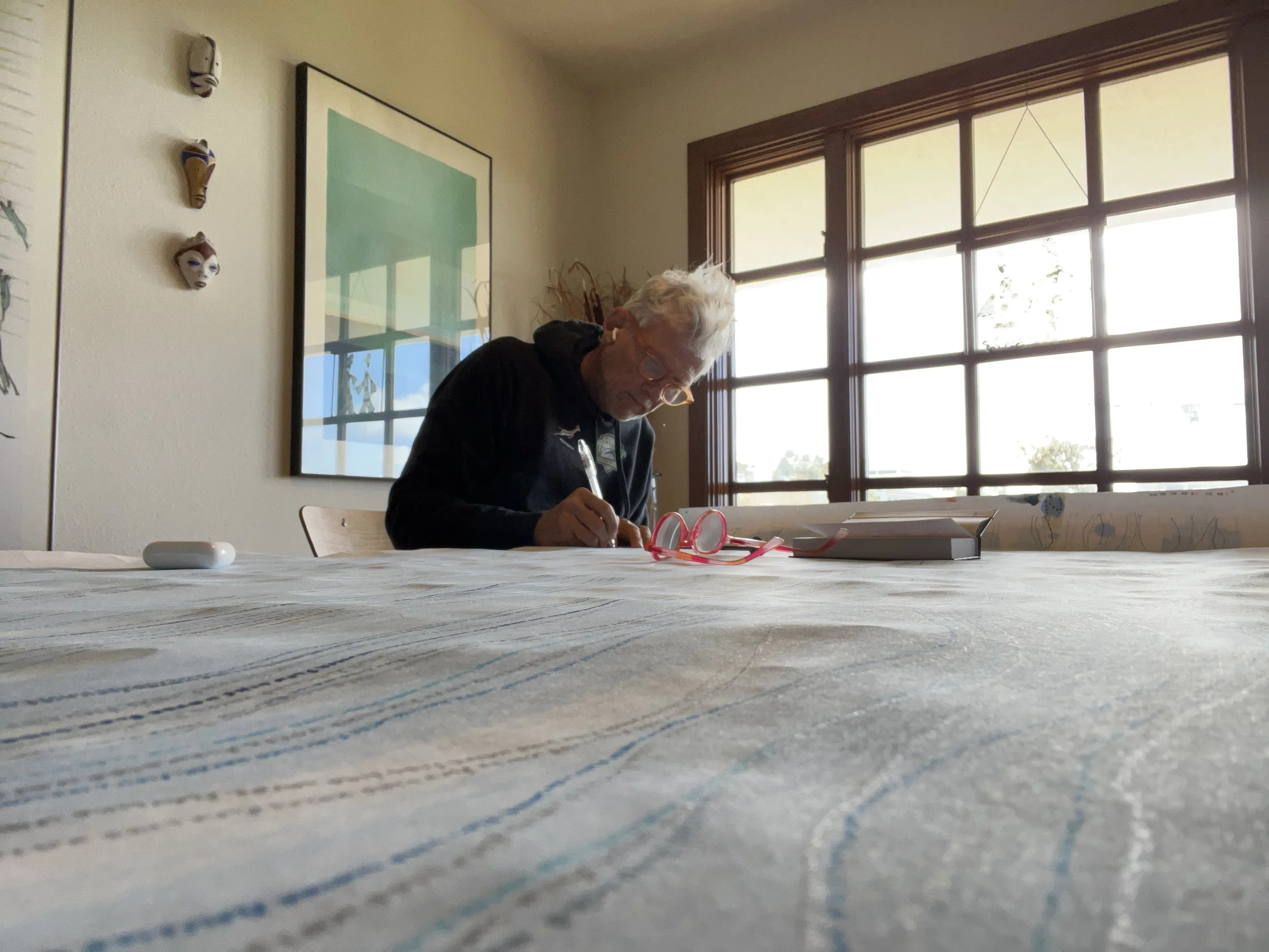 "Flow Like Water"  - 2023 - Hand-written about 6,000 times. 
Ink on paper. $4,000 (Sold)