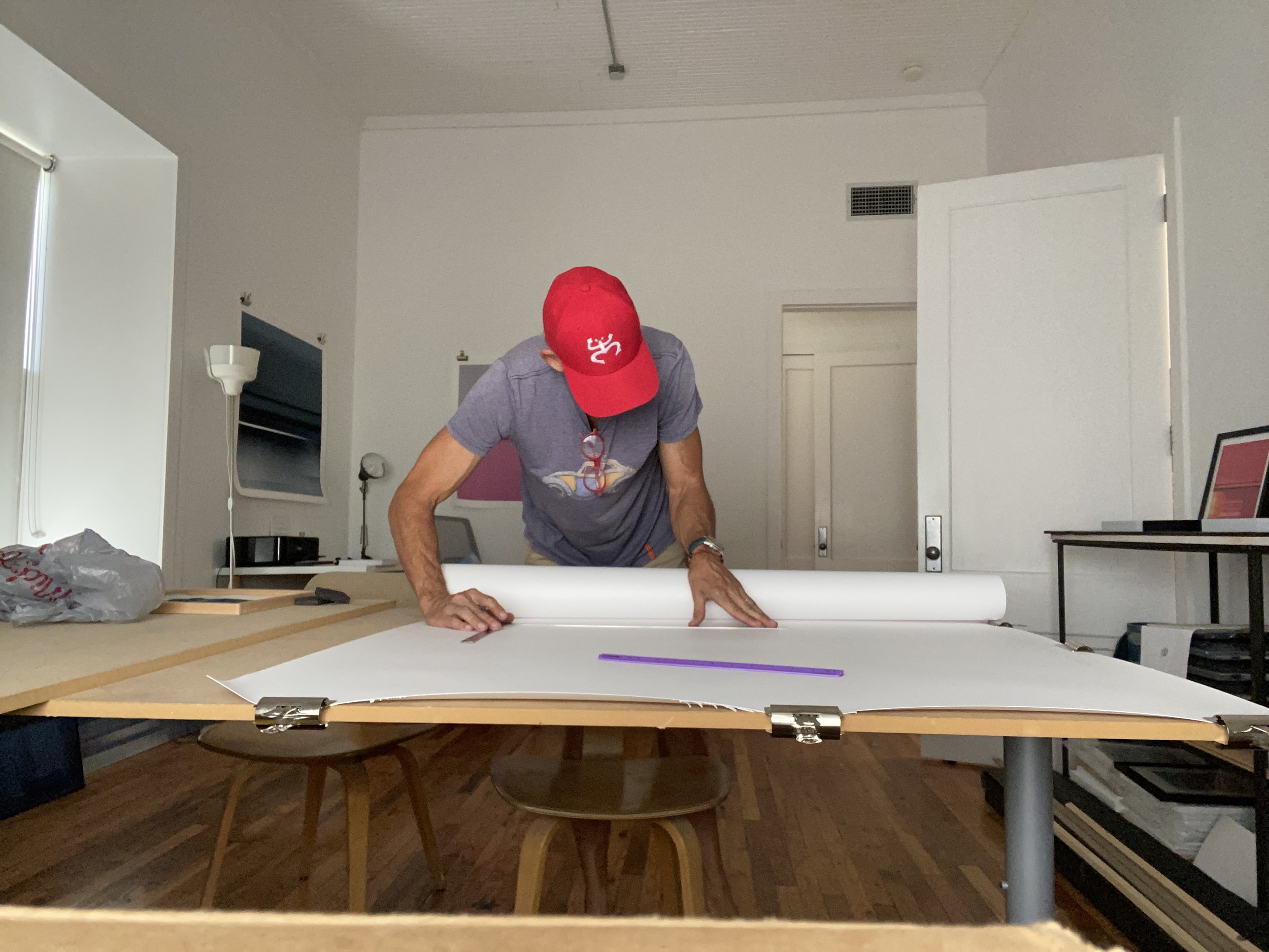 Work in Progress — "Go Gently/Have Courage"  - 2026 - Two hand-written meditations woven together.  Brown = Go gently. Yellow/red = Have Courage about 2,500 times each.  Ink on paper. $3,500 Original. 
Limited edition prints (5) available $1,500