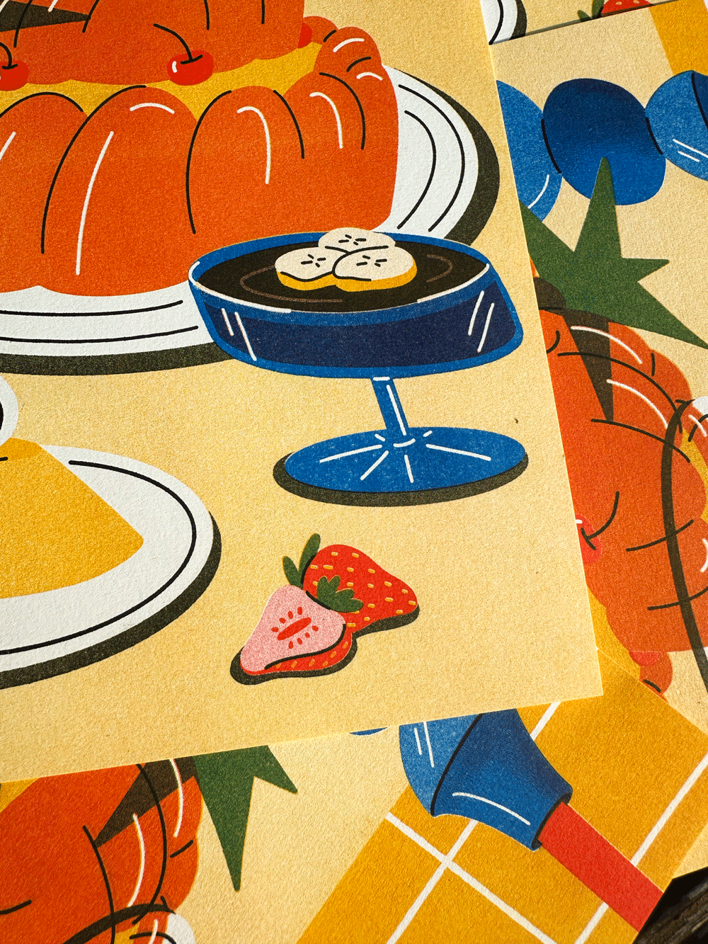 Jellies on Plates A4 Risograph Print