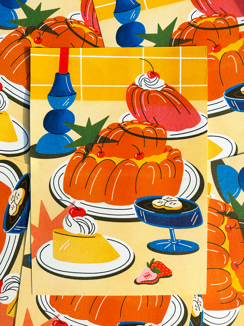 Jellies on plates A4 Risograph Print