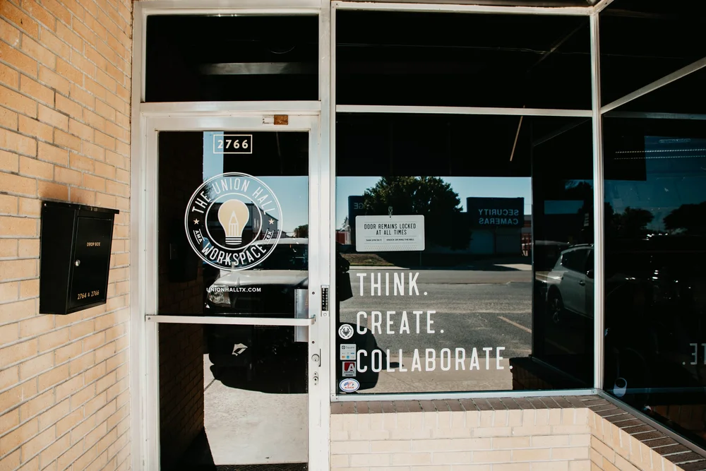 The front door and mail slot at Union Hall Workspace's 2766 Duniven Circle location in Amarillo