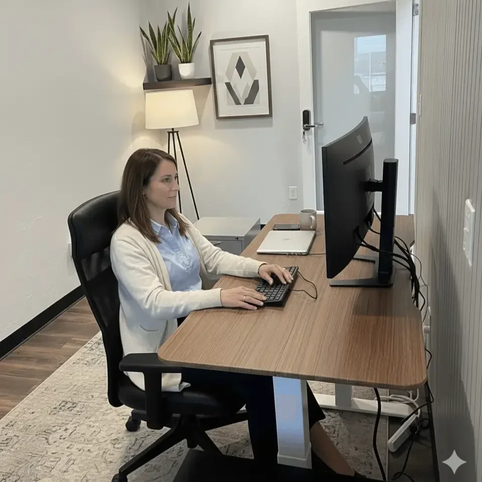Woman in private office for rent in Amarillo