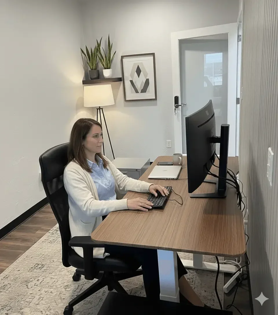 A member working in a quiet private office at Union Hall Workspace Olsen