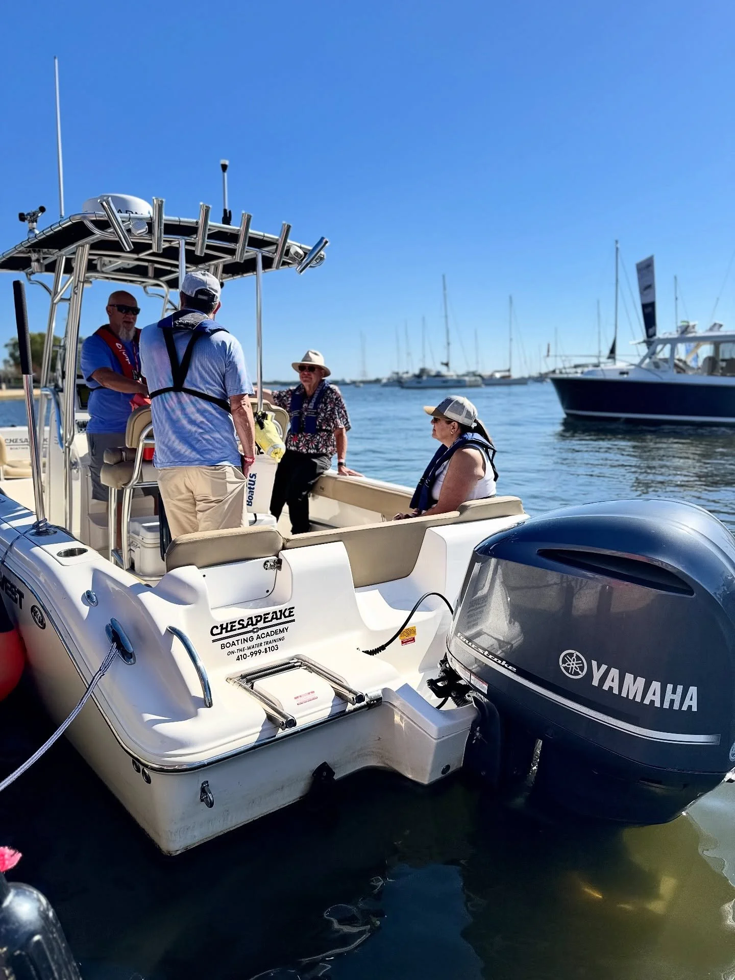 The Chestnut brothers teaching with us at the @annapolisboatshow- Capt. Rob &amp; Capt. Bill are fantastic! But don&rsquo;t take our word for it, Kate agrees too! #teamworkmakesthedreamwork #chesapeakeboatingacademy #onthewatertraining #googlereview