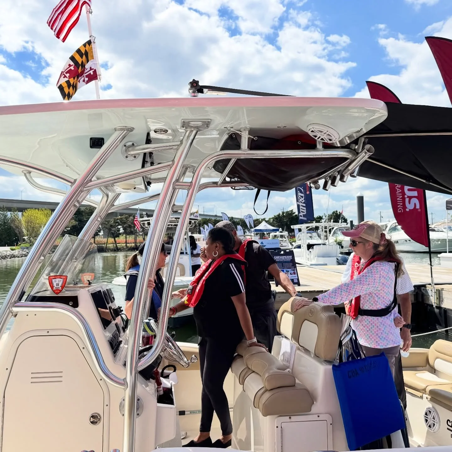 Picture perfect day for on-the-water training at the Bay Bridge Boat Show. Ready for another great day tomorrow! 🛥️ 🪢 ⚓️ ☀️ #chesapeakeboatingacademy #local #baybridgeboatshow #boating #boatshow @annapolisboatshow @visitmaryland @boatus @yamahaoutb