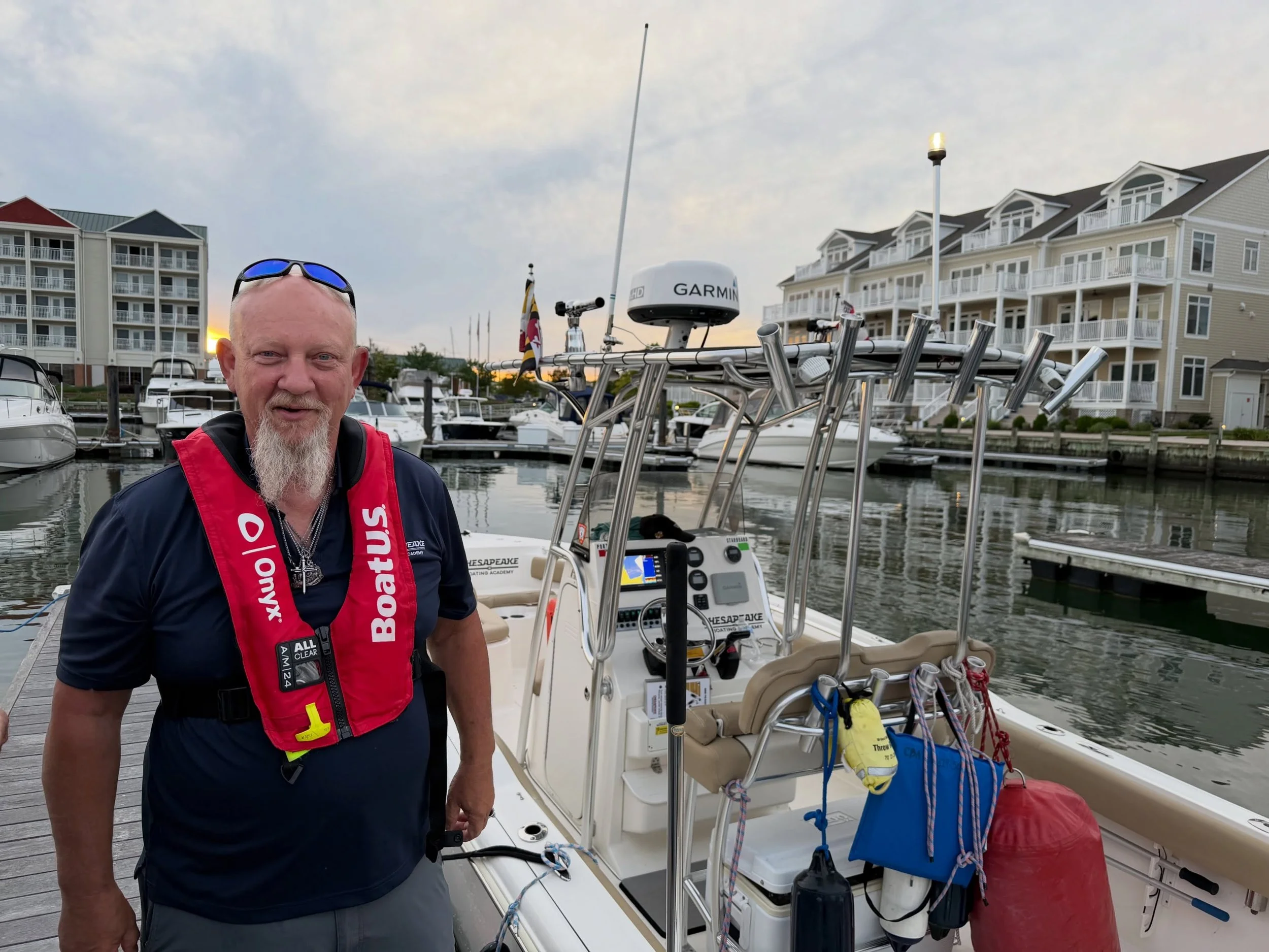 Capt. Bill in action teaching a Precision Docking course at our Kent Narrows location. Thanks to one of our students, Allen, for sharing these photos with us! #docking #boating #maryland #chesapeakeboatingacademy #trending