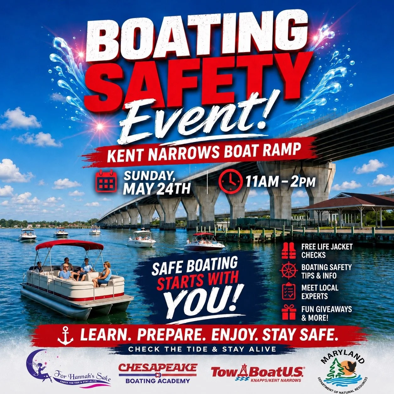 Stop by and see us this Sunday at the Kent Narrows Boat Ramp! #boating #memorialday #kentnarrows #boatingsafety #boat