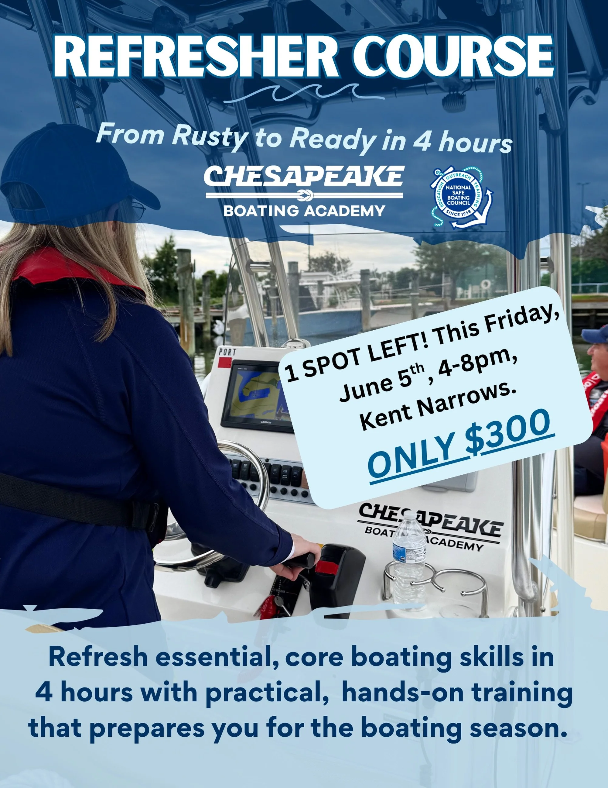 Grab it before it&rsquo;s gone! www.ChesapeakeBoatingAcademy.com

#boating #chesapeakeboatingacademy #refresher #kentnarrows #handsontraining
