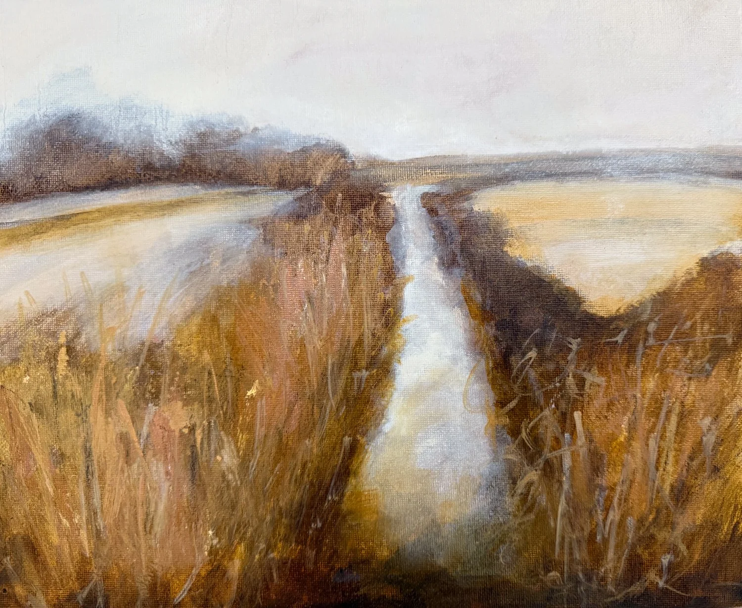 A couple of paintings of winter streams (and a third one on the way) - just looking at different palettes, although in the photos they look similar, but in reality they're very different (a limited palette on the first one and more purples in the sec