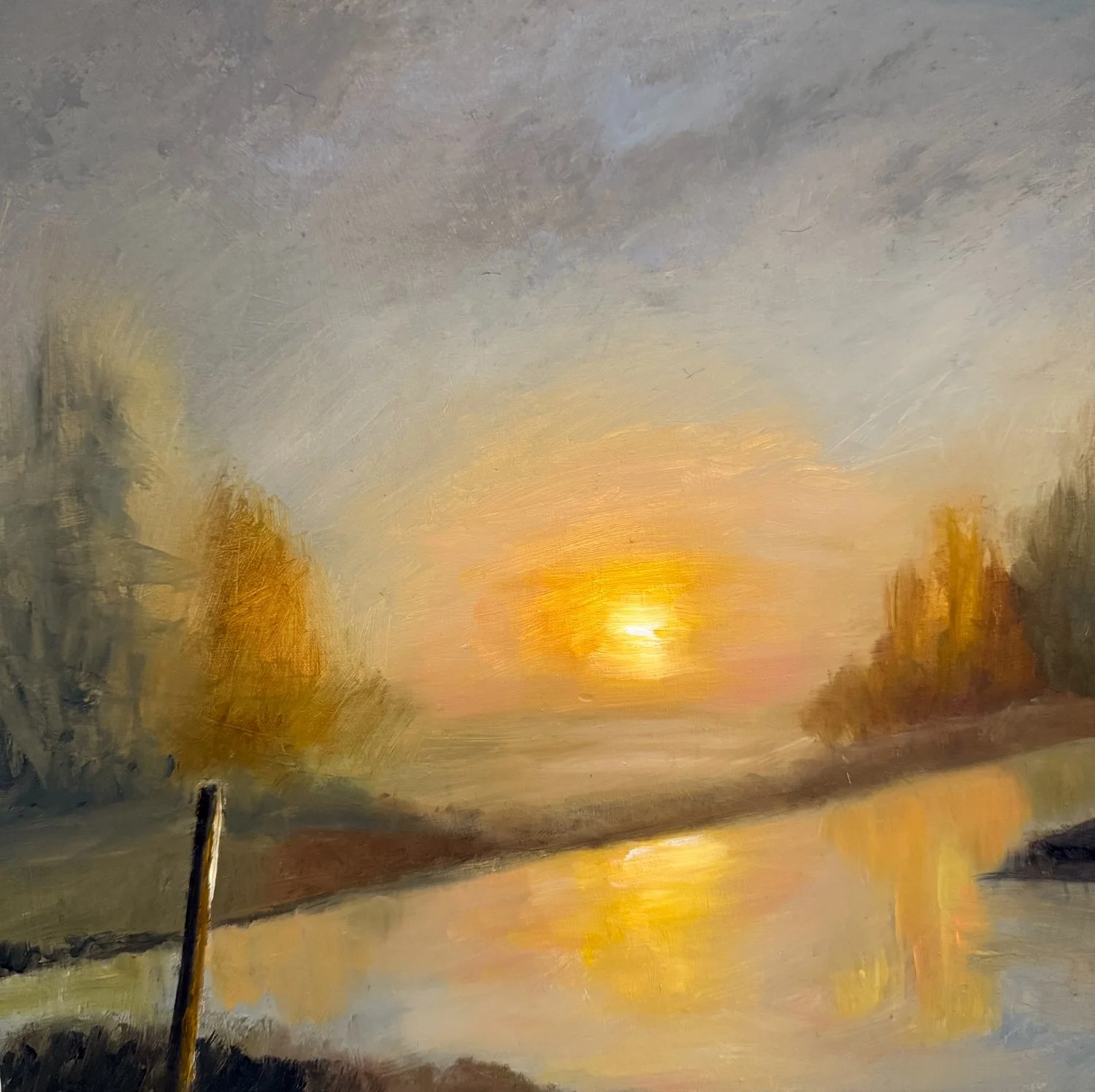 Challenging myself today to control the tones and colour temperature to make the sun pop. Constantly striving for self-improvement.  It seemed to work but I need more practise 😄

#tonalvalues #tonalism #tonalpainting #sunset #sunsetonlake #sunsetonw