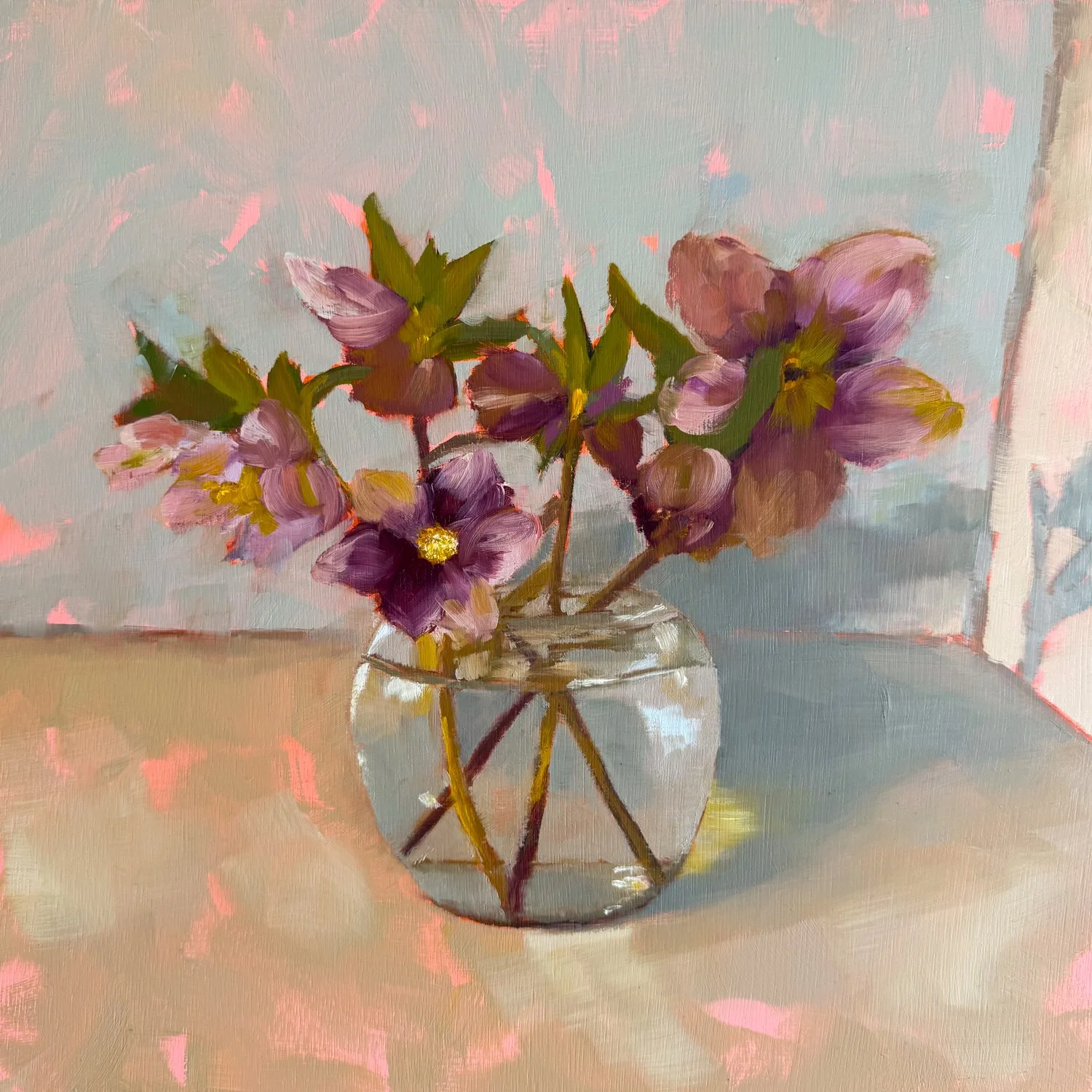 I'm continuing painting still life's at the moment, so here are some Hellebores.  Along with the snowdrops, they are one of the first flowers to make an appearance in the garden this winter.  Today we had a reprieve from the rain, and it stayed light