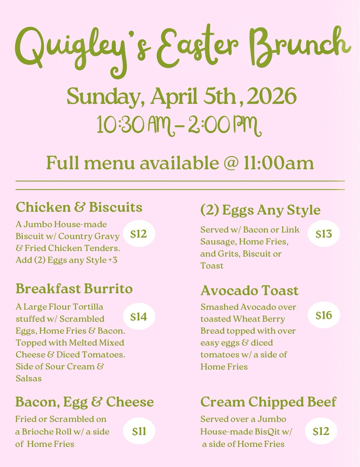 .
Join us for Easter Brunch 🐣🌷
We&rsquo;re doing things a little differently this year. Instead of our traditional buffet, we&rsquo;ll be offering a special brunch menu featuring 6 delicious options to choose from&mdash;made fresh for you and your 