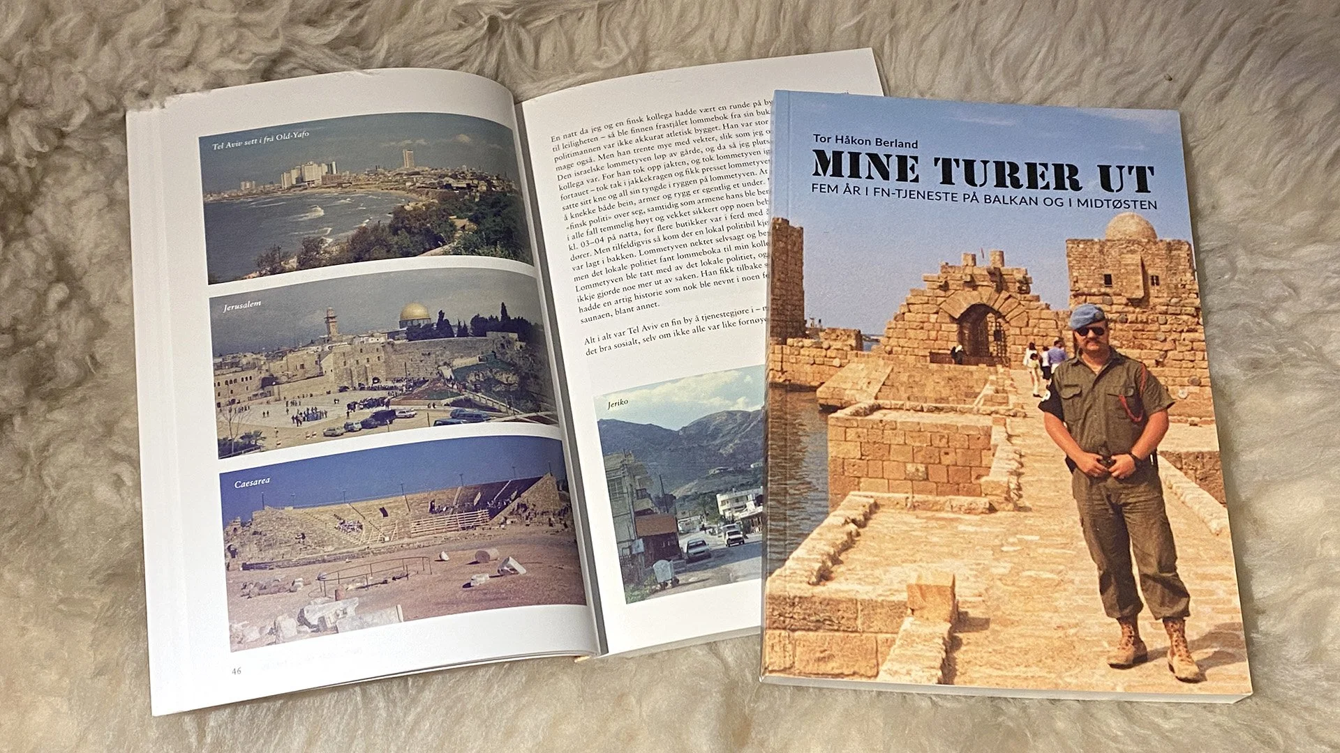 Bokdesign "Mine turer ut - 5 år i FN-tjeneste på Balkan og i Midtøsten" av Tor H. Berland // Grafisk design, setting av bok, illustrasjoner, bilder til trykk, layout // © Design by Giske, desember 2025
