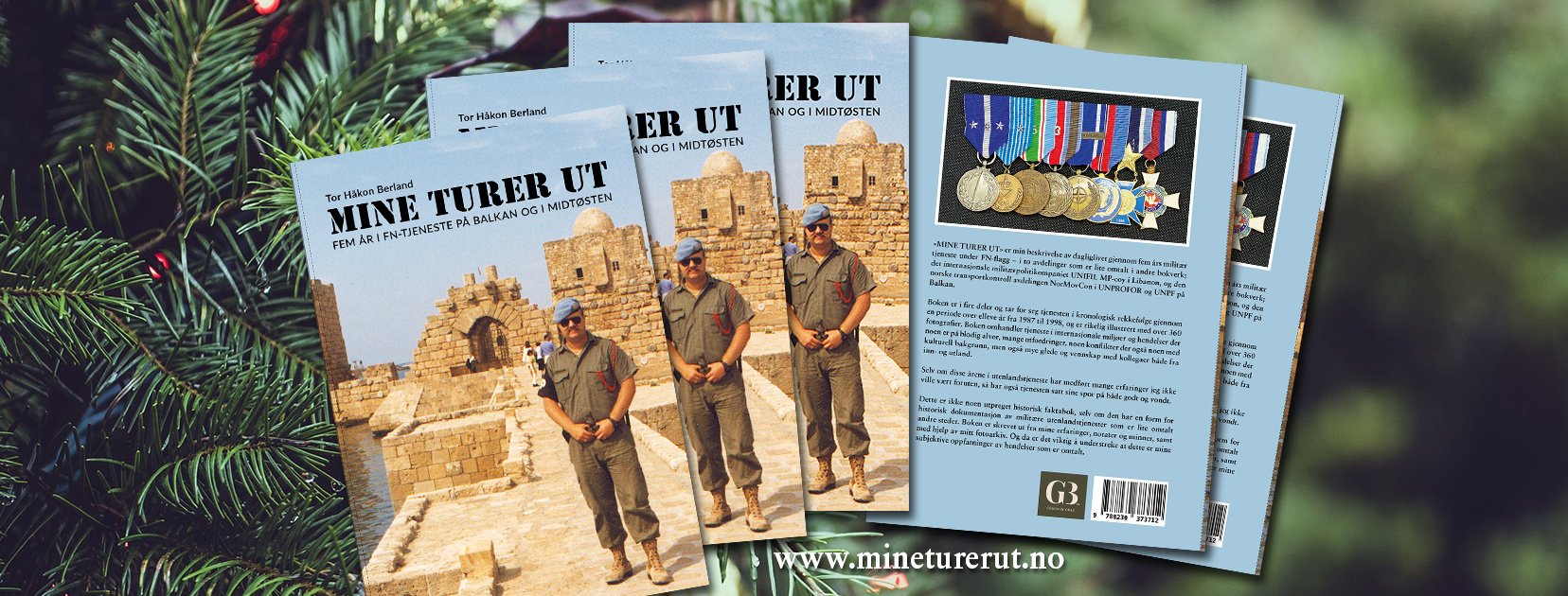 Bokdesign "Mine turer ut - 5 år i FN-tjeneste på Balkan og i Midtøsten" av Tor H. Berland // Grafisk design, setting av bok, illustrasjoner, bilder til trykk, layout // © Design by Giske, desember 2025