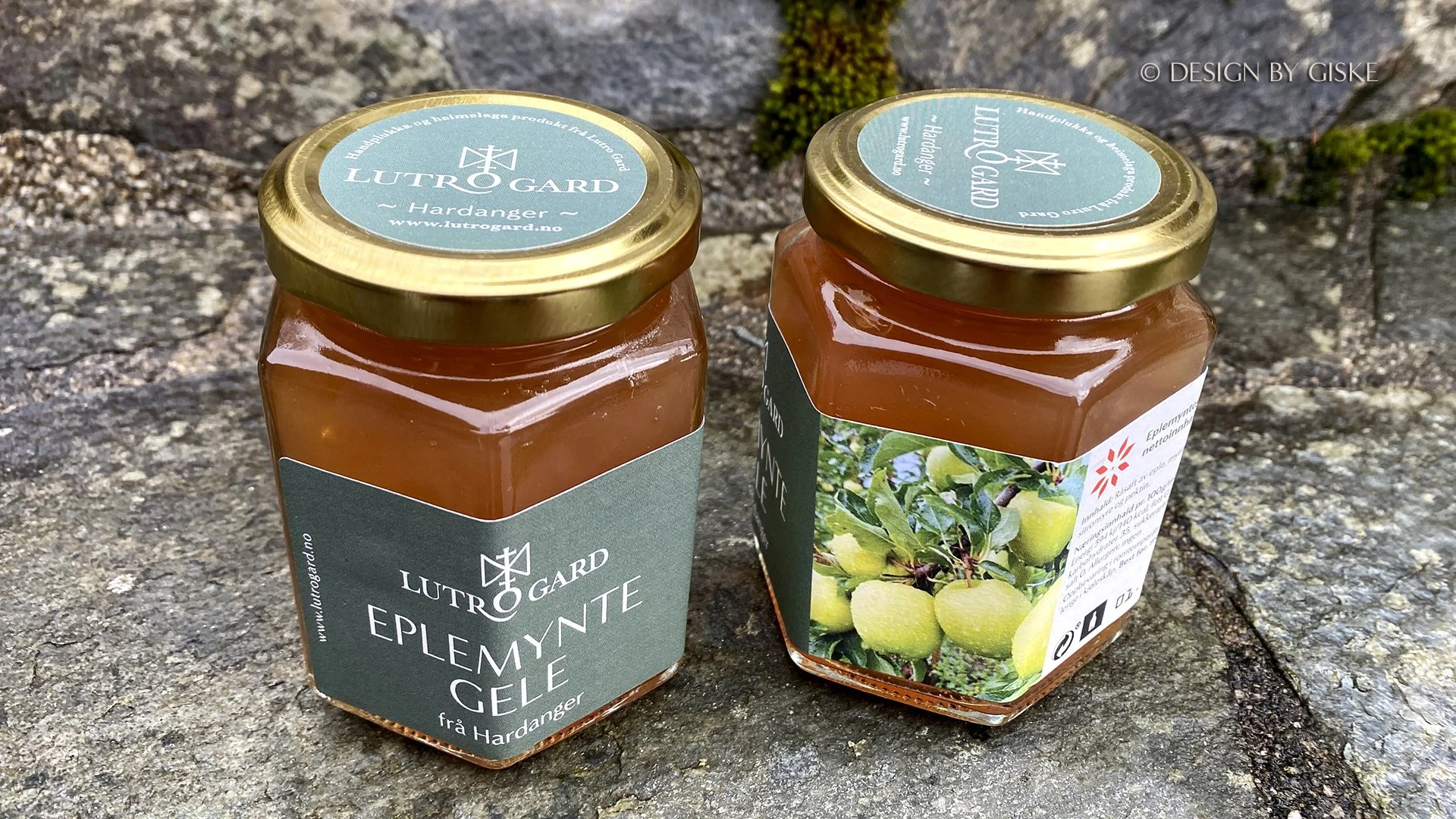 Utvikling av etikett konsept for Lutro Gard på Lofthus i Hardanger // Logo - identitet - merkevarebygging - etikettdesign - etiketter - frukt - eplemyntegele // © Design by Giske 2025