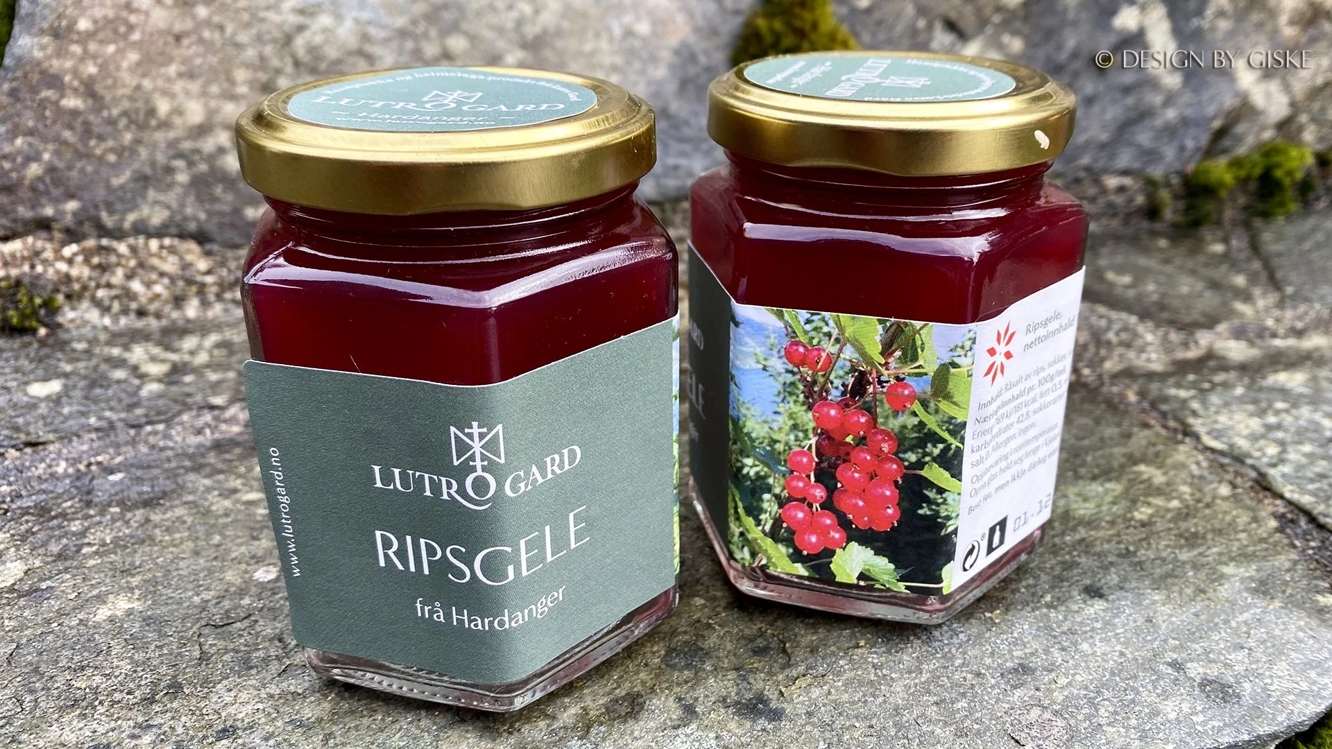 Utvikling av etikett konsept for Lutro Gard på Lofthus i Hardanger // Logo - identitet - merkevarebygging - etikettdesign - etiketter - frukt - ripsgele // © Design by Giske 2025