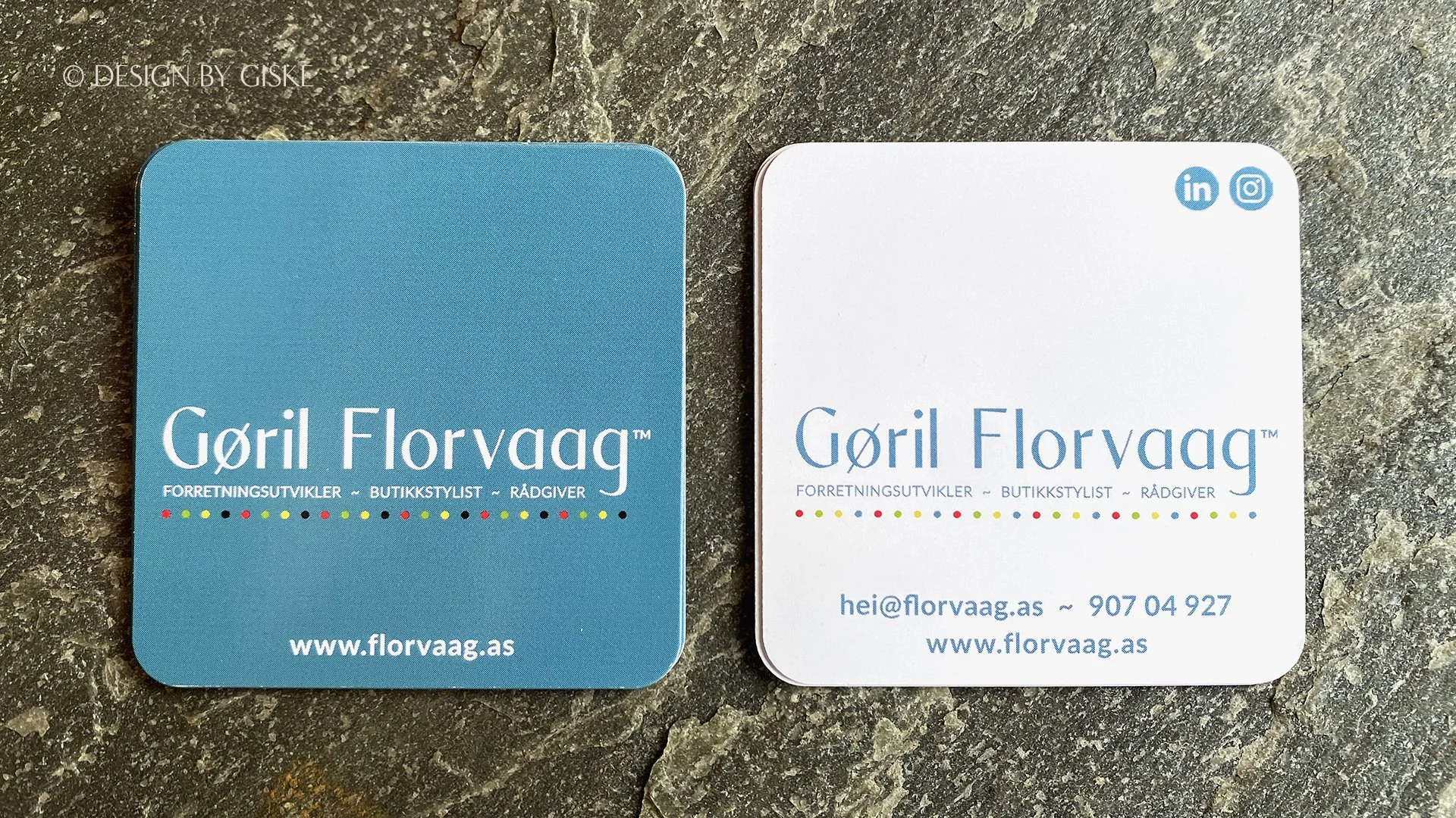 Gøril H. Florvaag, Bryne, forretningsutvikler - butikkekspert - butikkstylist - rådgiver // Utvikling av ny logo & identitet - trykksaker - visittkort - profilering - funksjonell design - merkevarebygging // © Design by Giske 2026