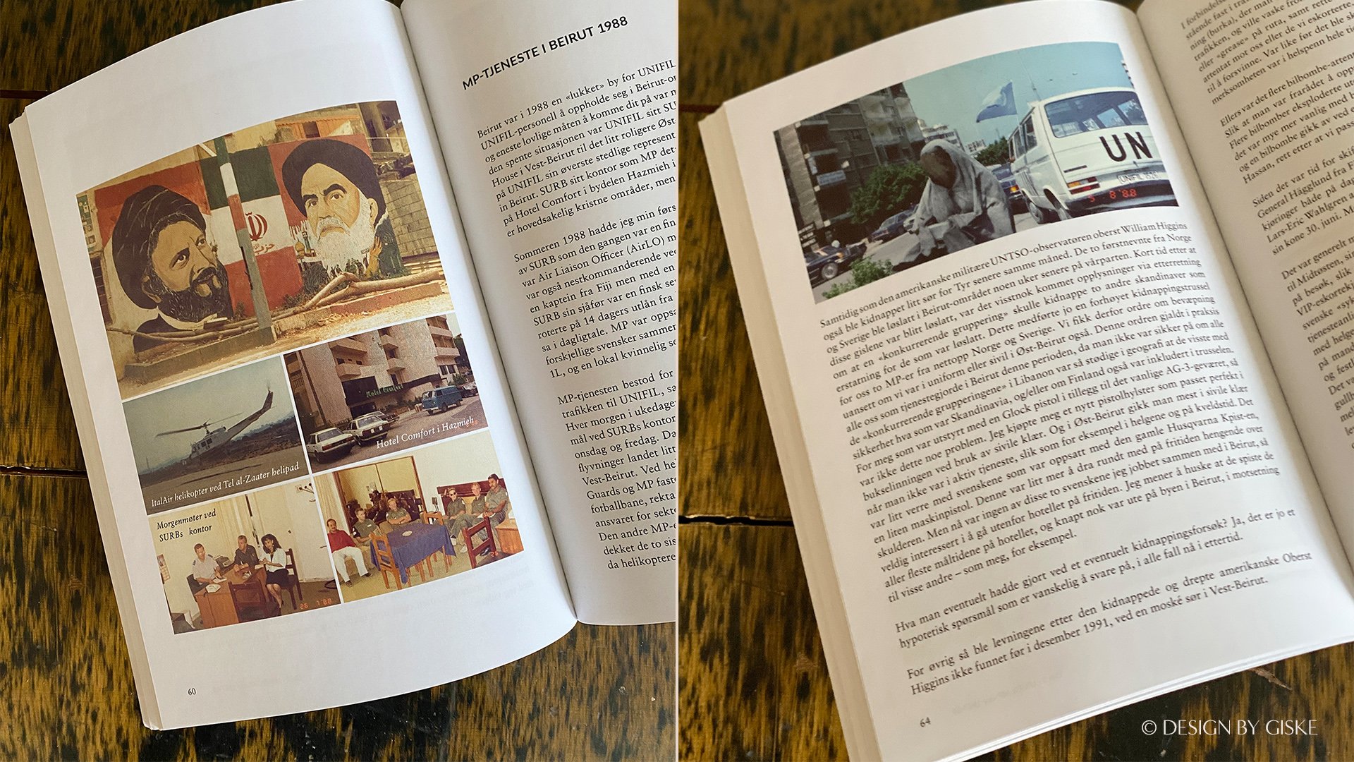 Bokdesign "Mine turer ut - 5 år i FN-tjeneste på Balkan og i Midtøsten" av Tor H. Berland // Grafisk design, setting av bok, illustrasjoner, bilder til trykk, layout // © Design by Giske, desember 2025