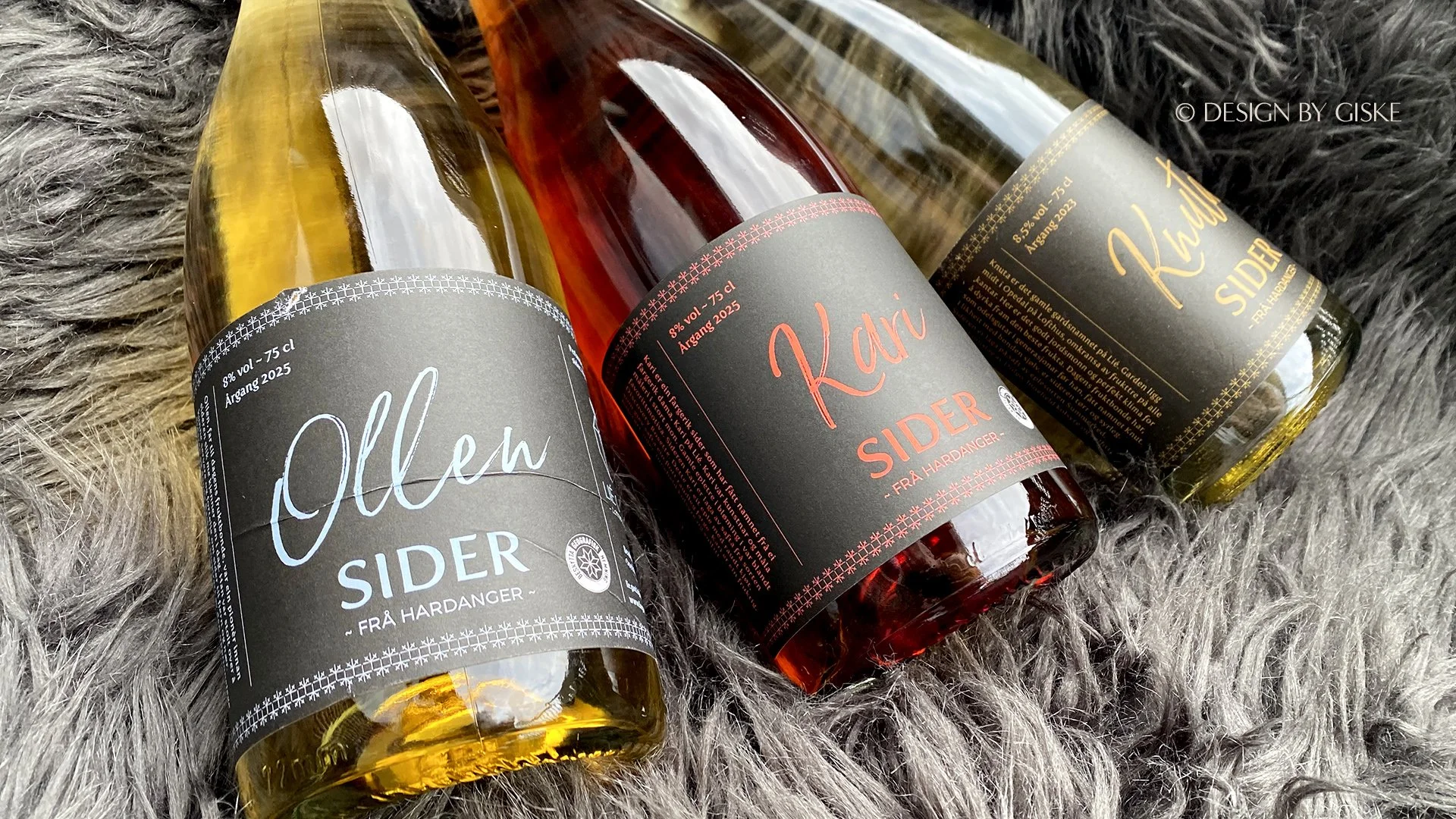 Logo, identitet & etikett konsept - cider fra Hardanger // sider - design - etiketter - apple cider - label design // Lié Gard, Lofthus i Hardanger, gårdsutsalg // © Design by Giske - Voss 