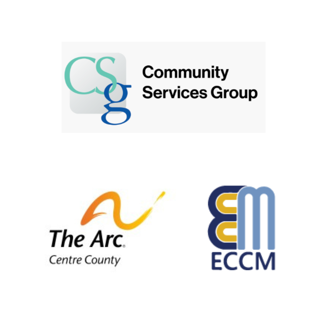 Logos for Community Services Group, The Arc Centre County, and ECCM