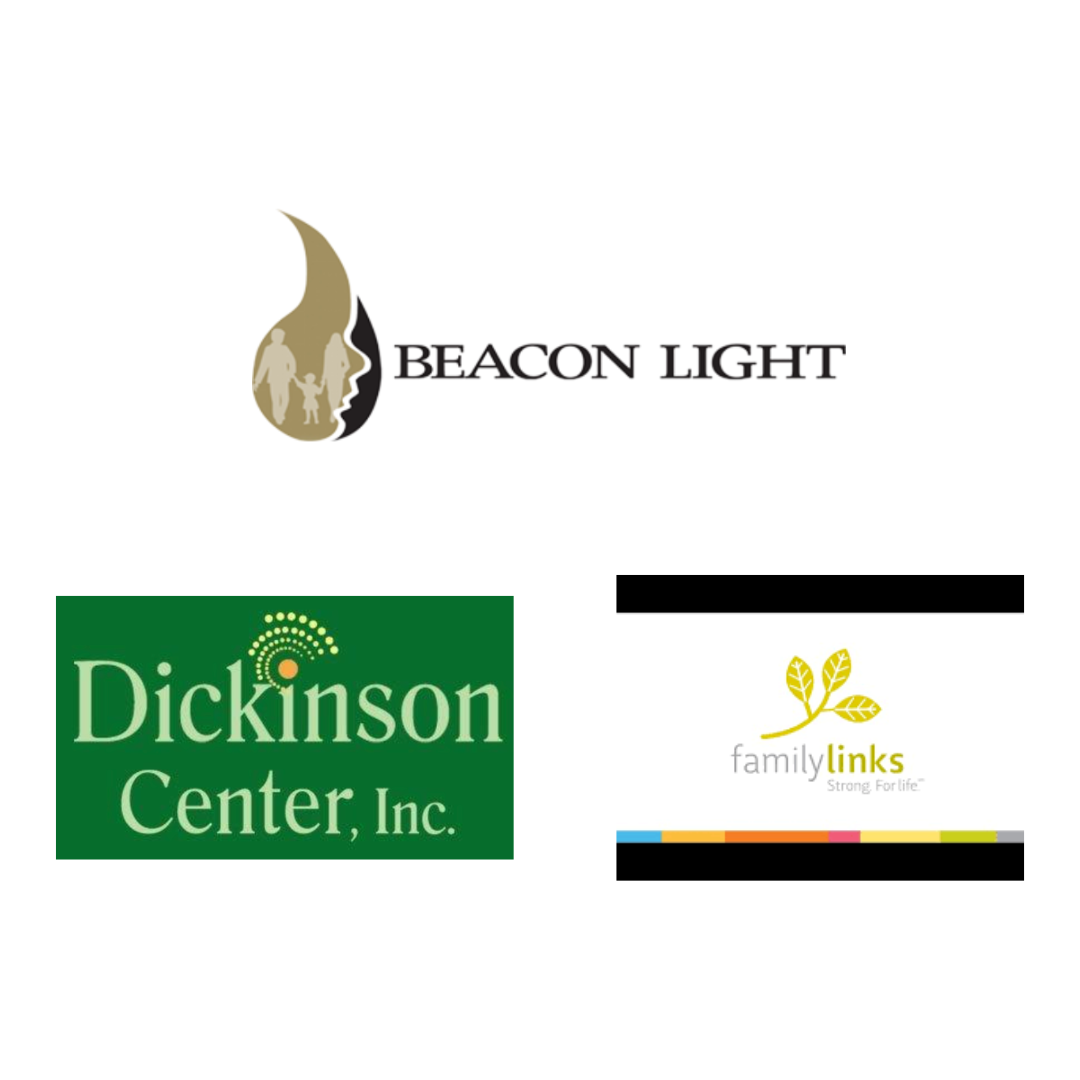 Logos for Beacon Light, Dickinson Center, and Family Links