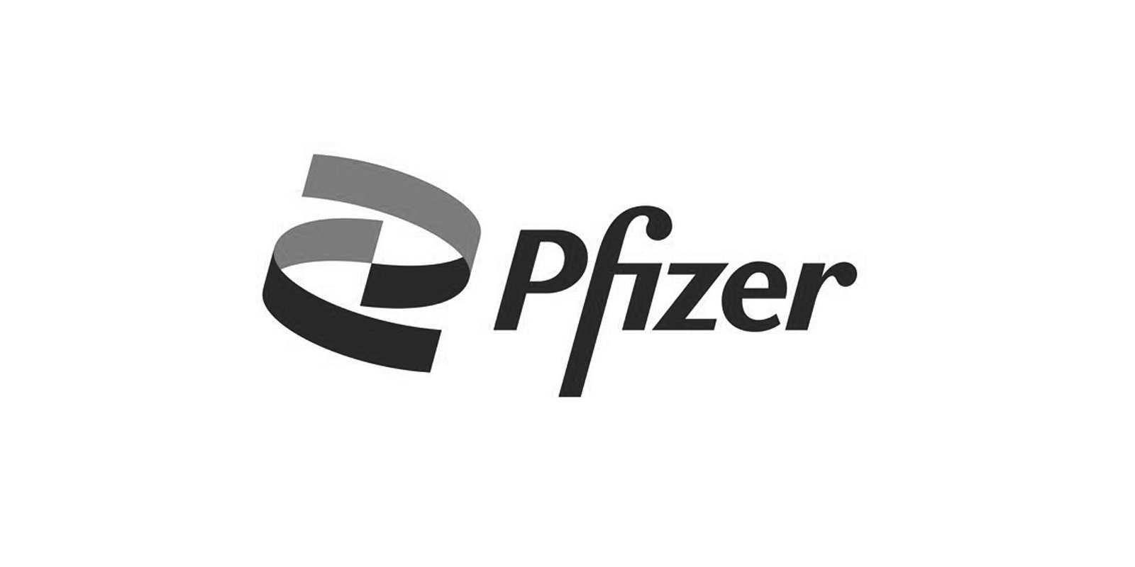 Black and white Pfizer logo with stylized, swirling shape beside the word 'Pfizer' in lowercase letters.