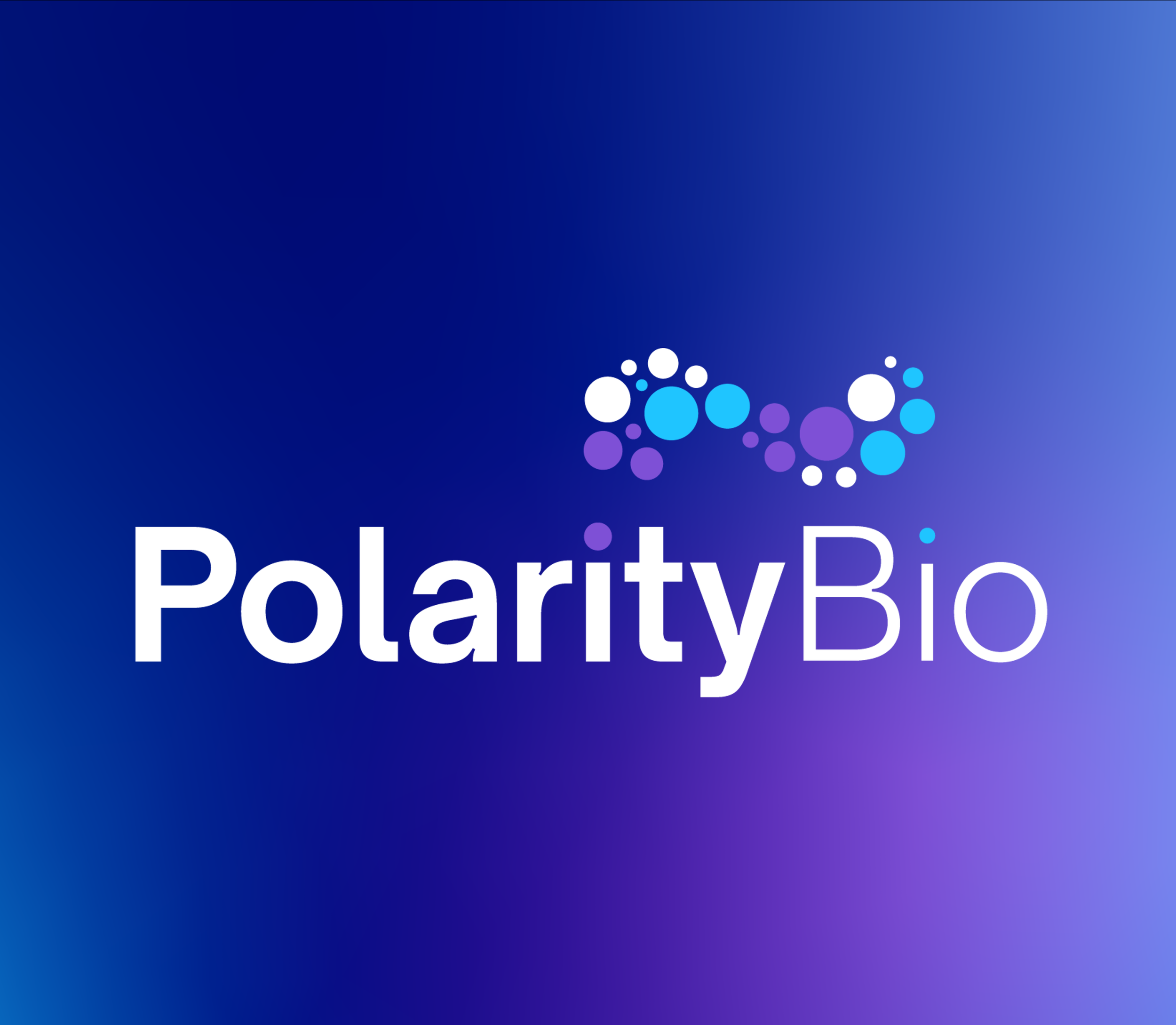 PolarityBio logo with a blue and purple gradient background and a cluster of circles above the text
