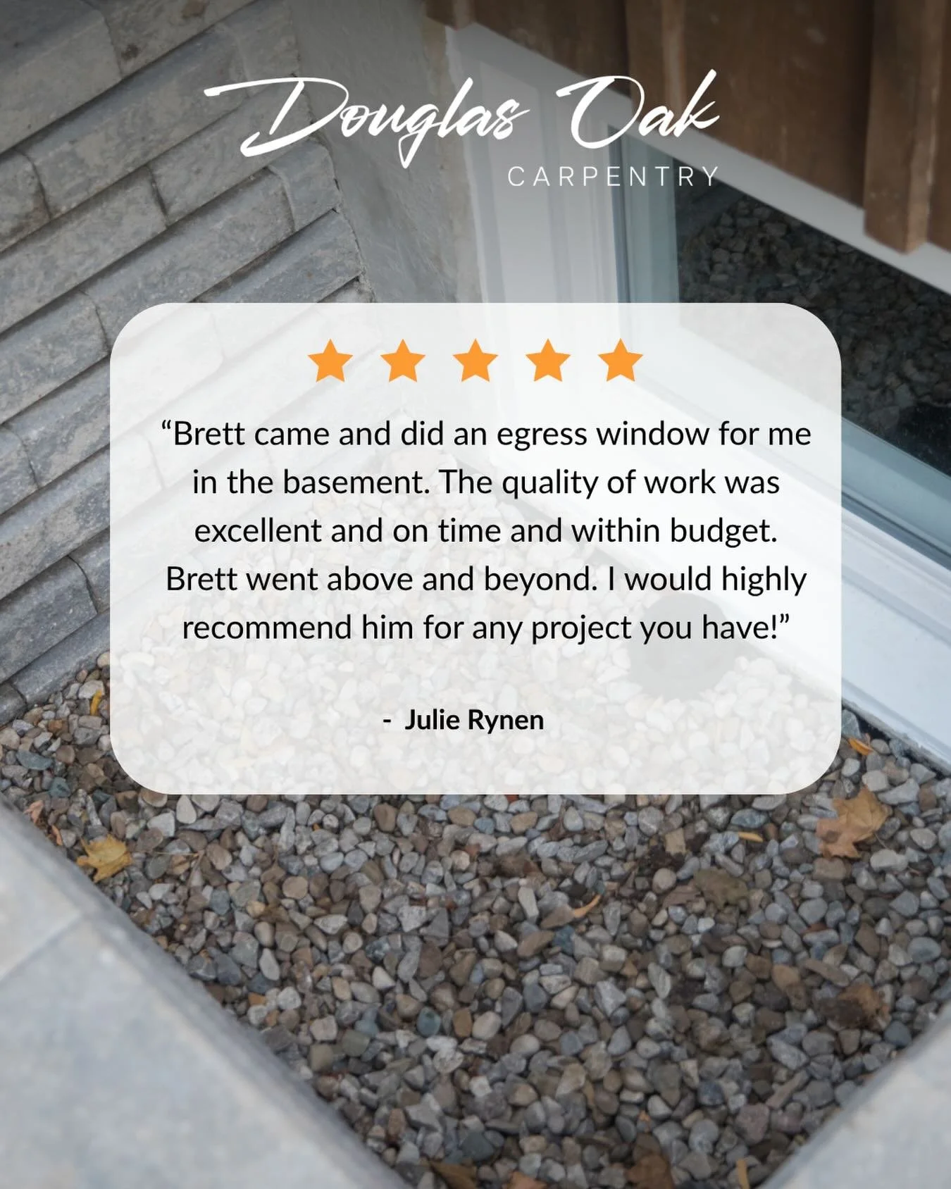 Small project, big impact.

This basement egress window was completed on time, on budget, and with the same attention to detail we bring to every job. Clean work, quality results, and a little going-the-extra-mile never hurt either.

If your basement