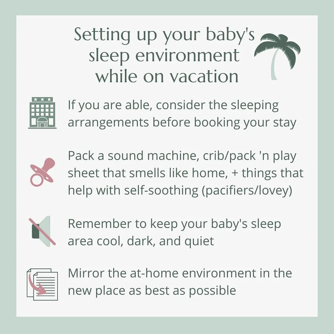 If you have an upcoming vacation, save this post 📌 One of the best ways to help your little one sleep while on vacation is to pay close attention to the sleep environment. 💤

✔️ Consider the sleeping arrangements ahead of time. If your little one i