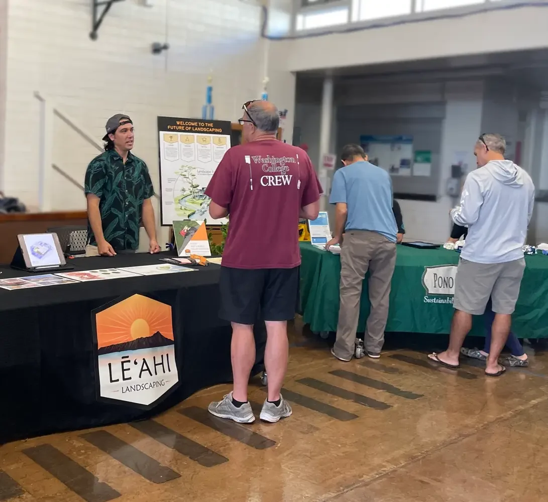 Lē'ahi Landscaping sharing about their 100% solar powered, sustainable eco landscaping methods at the Smart Yards 2024 Workshop hosted by Mālama Maunalua and 3Rwater