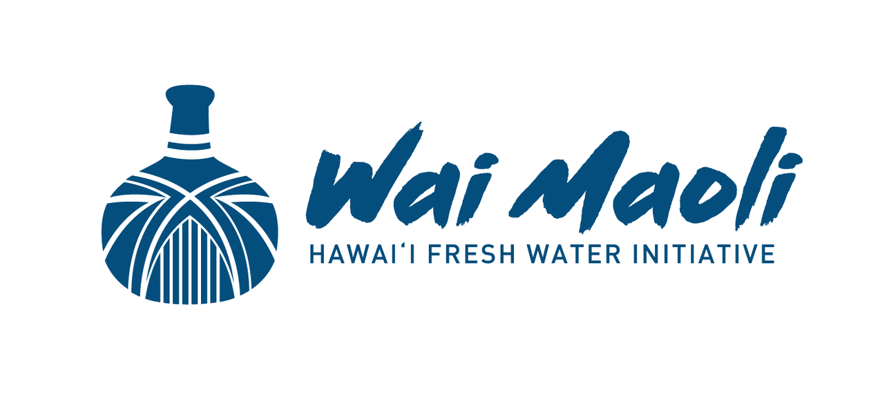 Logo of Wai Maoli, featuring a Hawaiian gourd illustration and text 'Wai Maoli Hawai'i Fresh Water Initiative'