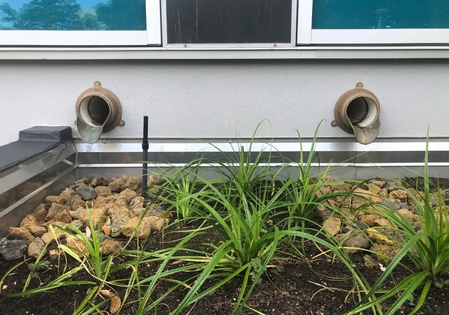 Bioretention downspouts help capture stormwater on the University of Hawaiʻi at Mānoa campus, which is committed to GSI implementation
