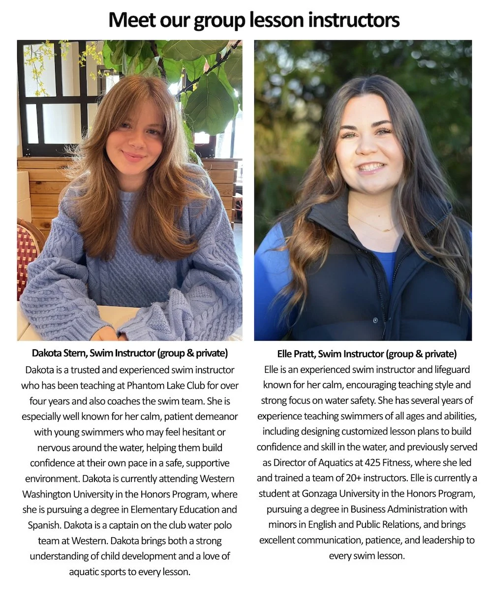 Dakota and Elle, our experienced group lesson instructors