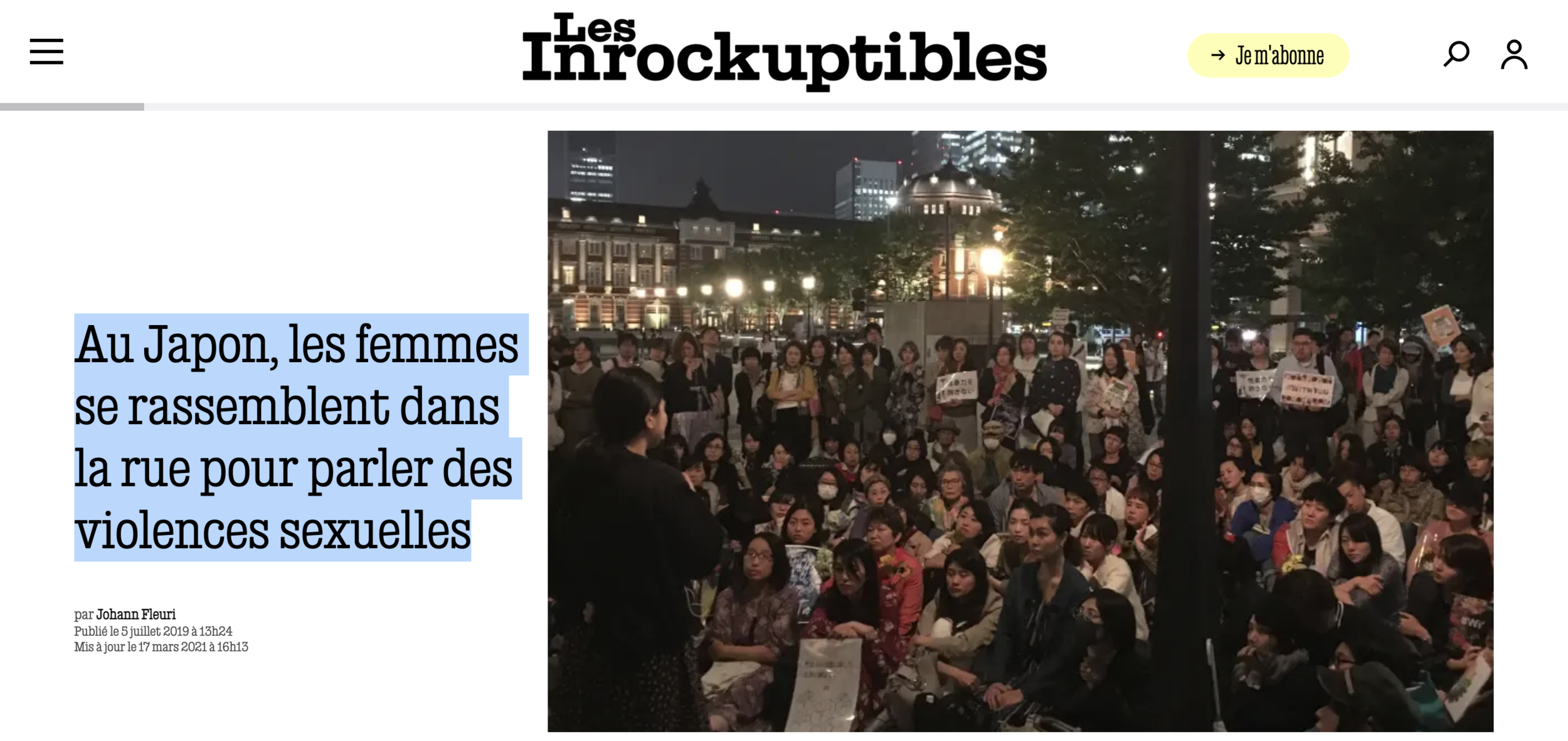 Les Inrocks: Au Japon, les femmes se rassemblent dans la rue pour parler des violences sexuelles