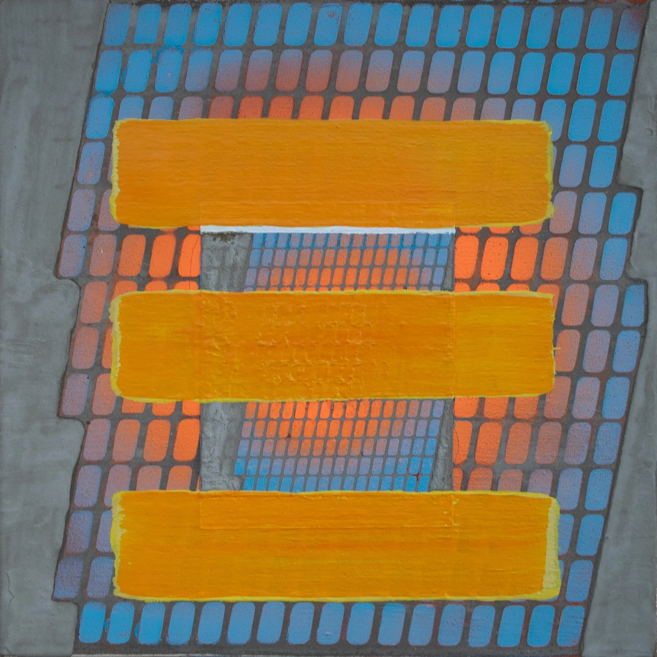 Brutal Sunset Memories,
2026,
Cement, acrylic and spray paint on canvas
30cm x 30cm