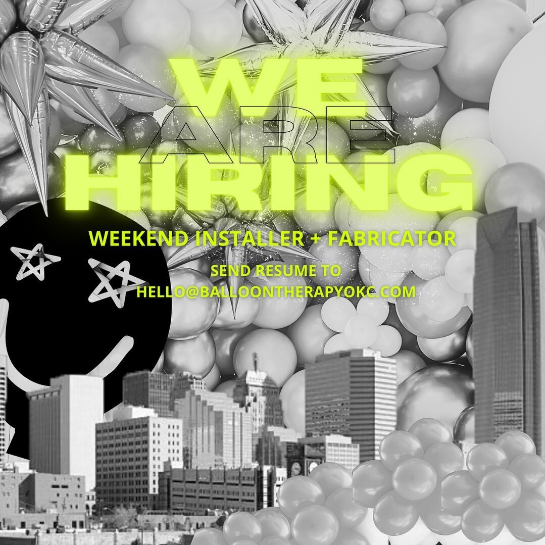 BT OKC is hiring✨come join the most fun team around town!!!

We are looking for the newest members to join the BT team and it could be YOU🤩 if you are fun loving and looking for a creative job send your resume to Hello@BalloonTherapyokc.com! Know so